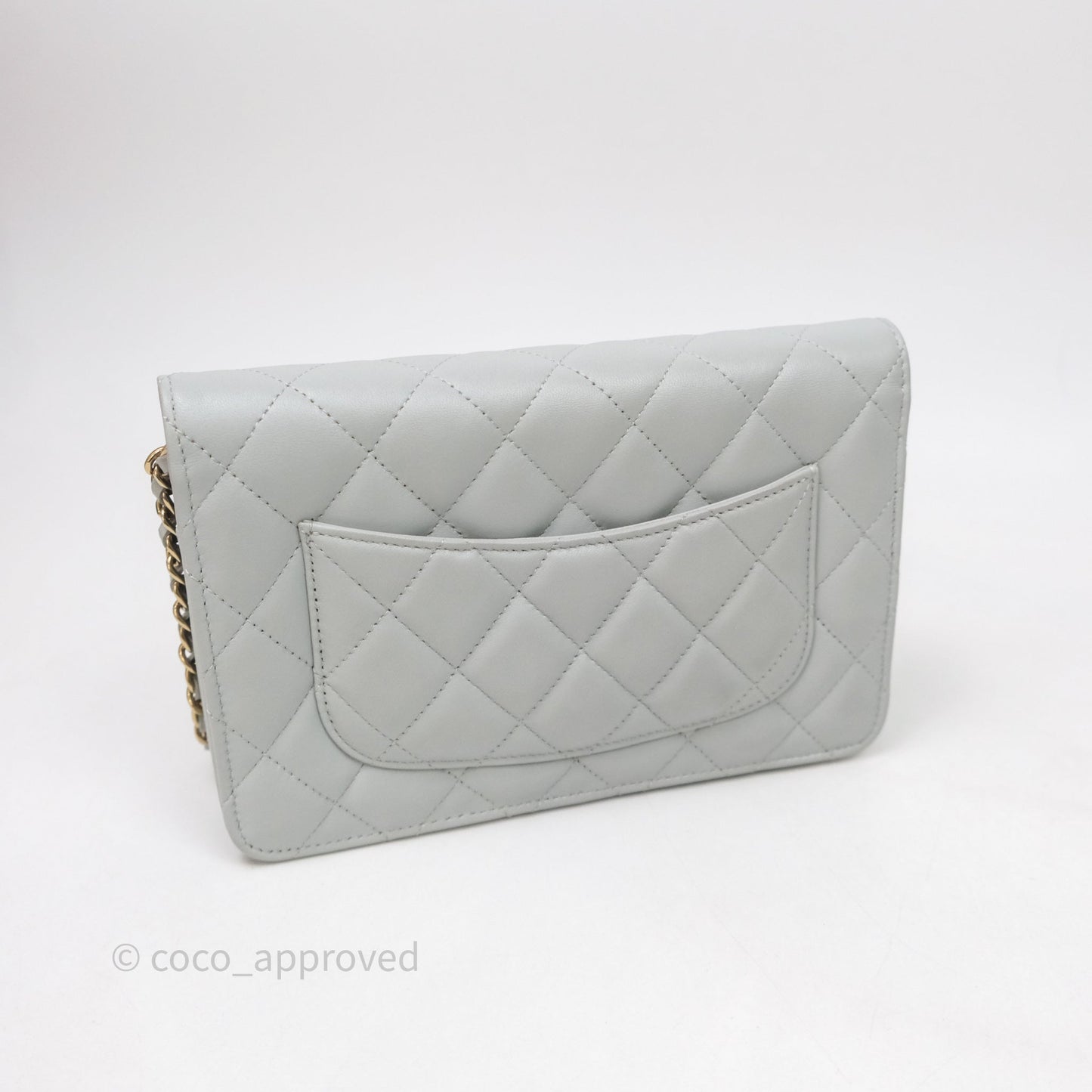 Chanel Classic Quilted Wallet on Chain WOC Grey Lambskin Gold Hardware