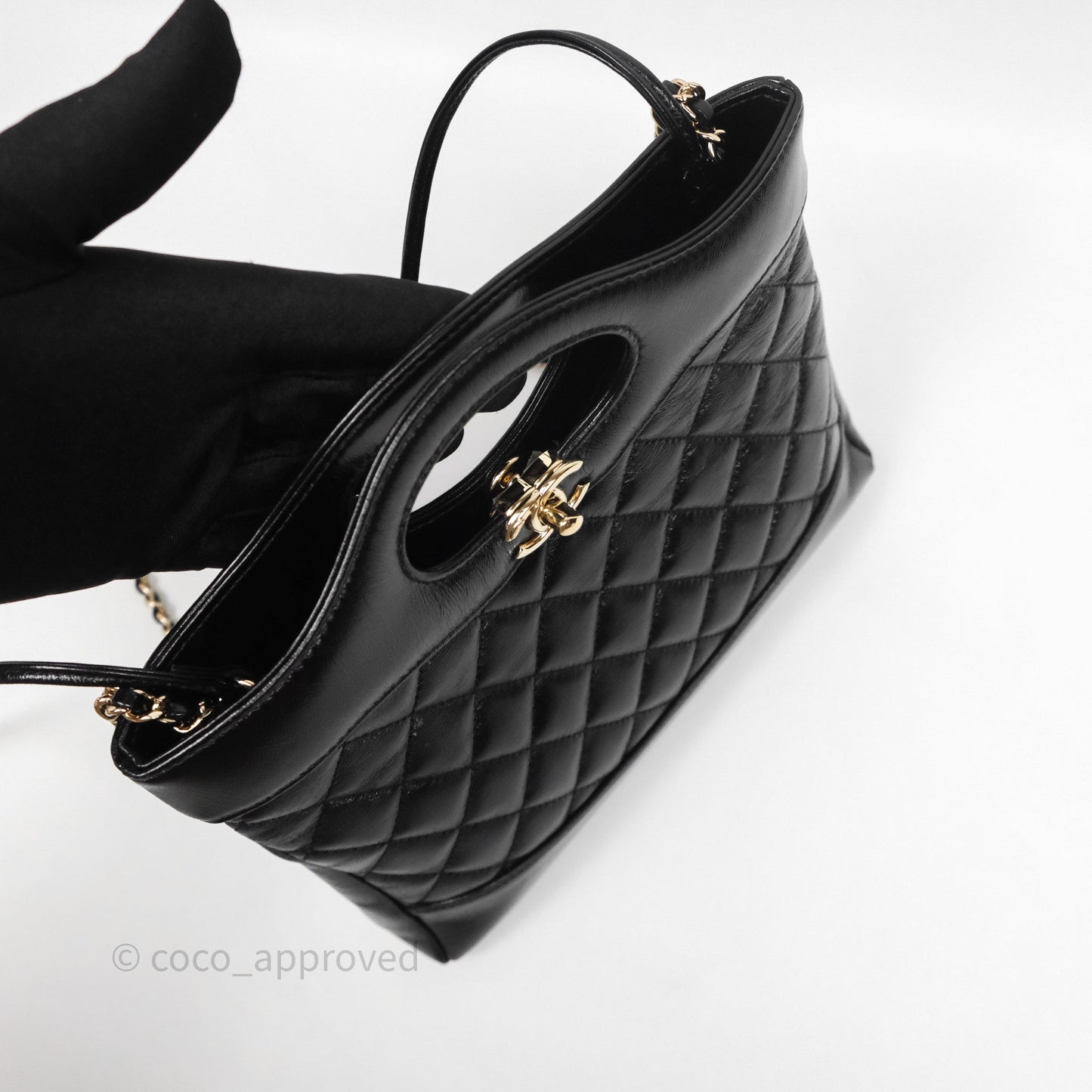 Chanel 31 Small Shopping Bag Shiny Lambskin Black Gold Hardware