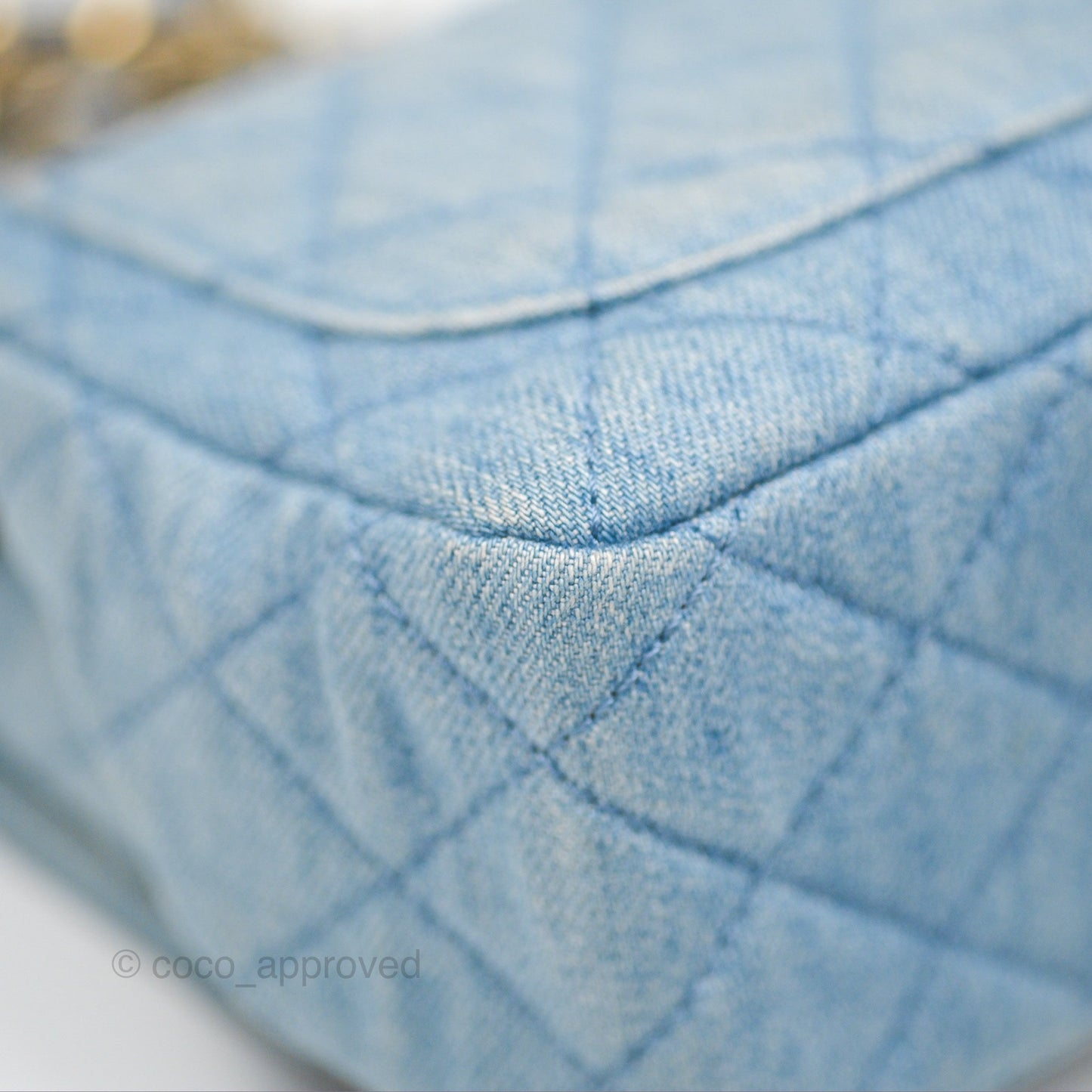Chanel Mini Square Pearl Crush Quilted Denim Aged Gold Hardware
