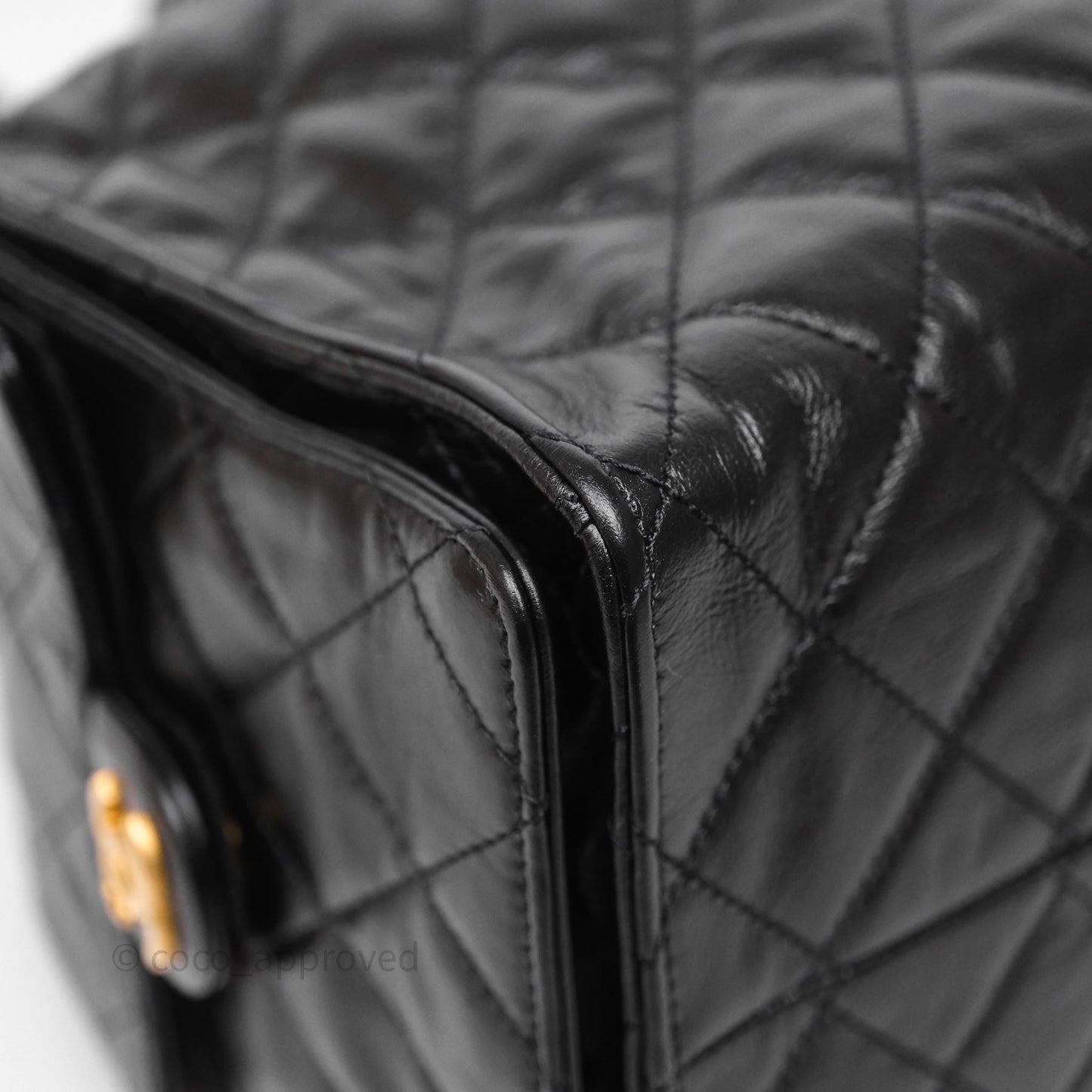 Chanel 25 Medium Black Crumpled Calfskin Aged Gold Hardware