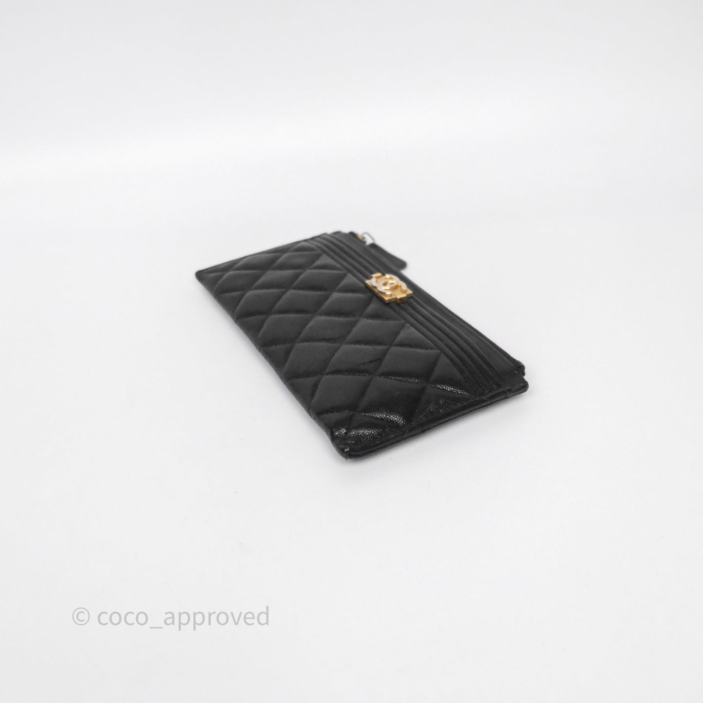 Chanel Boy Zip Long Wallet Black Caviar Gold Hardware