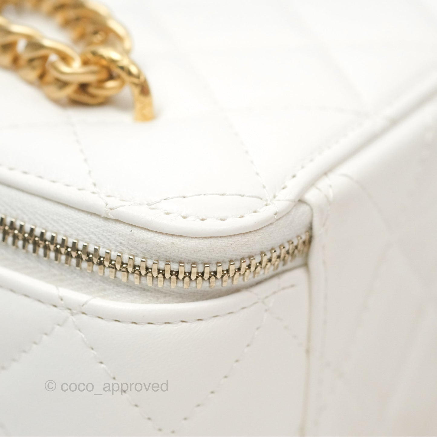 Chanel All Slide Vanity with Adjustable Chain White Lambskin Aged Gold Hardware