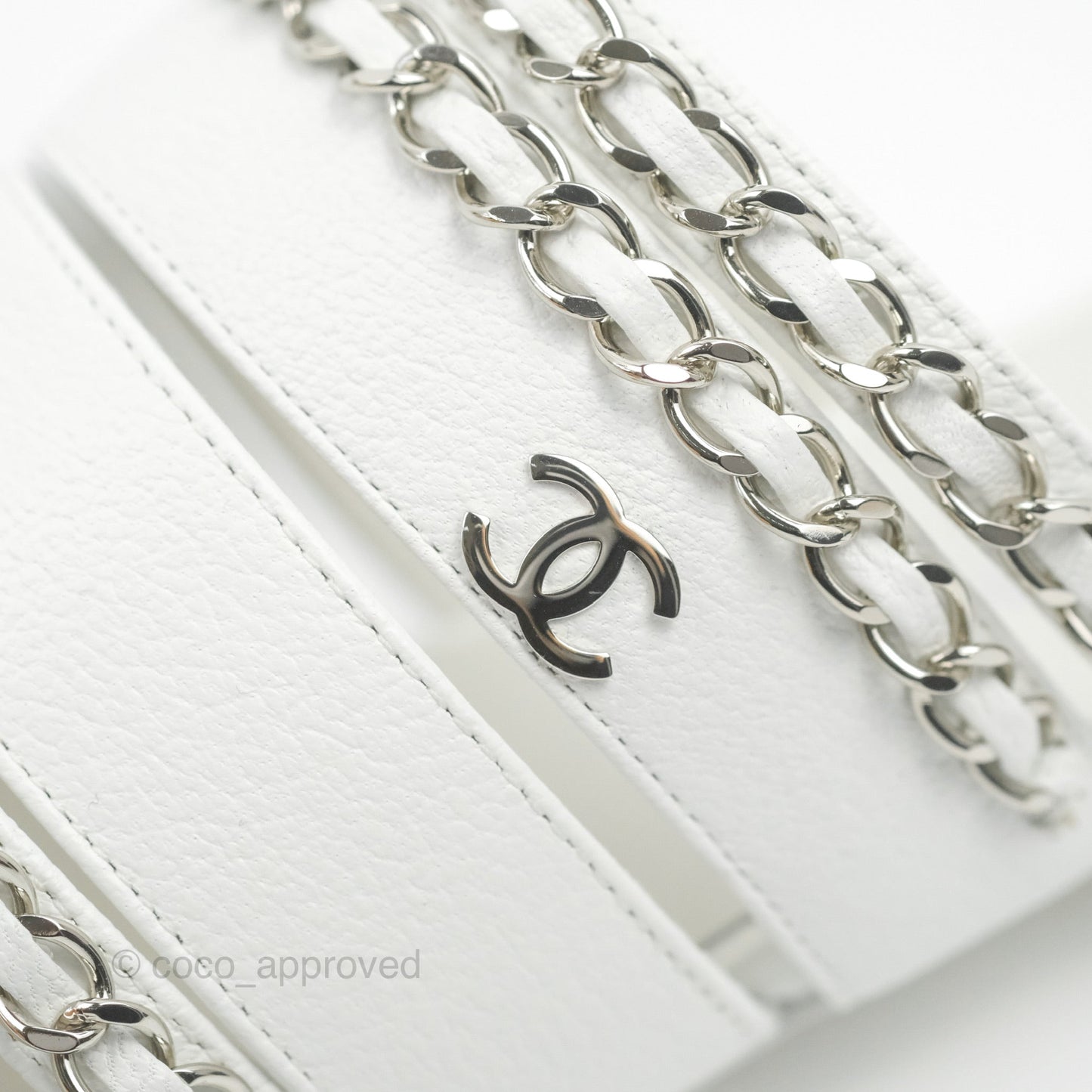 Chanel CC Chain Sandals White Silver Hardware Size 34.5