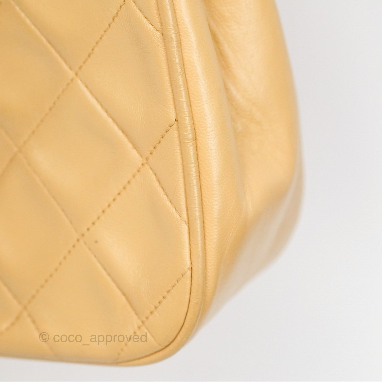 Chanel Vintage Round Flap Bag Quilted Beige Lambskin Gold Hardware