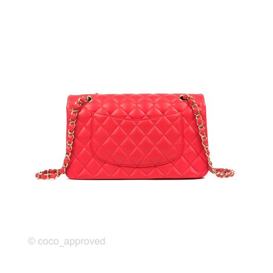 Chanel Classic M/L Medium Flap Quilted Red Lambskin Gold Hardware