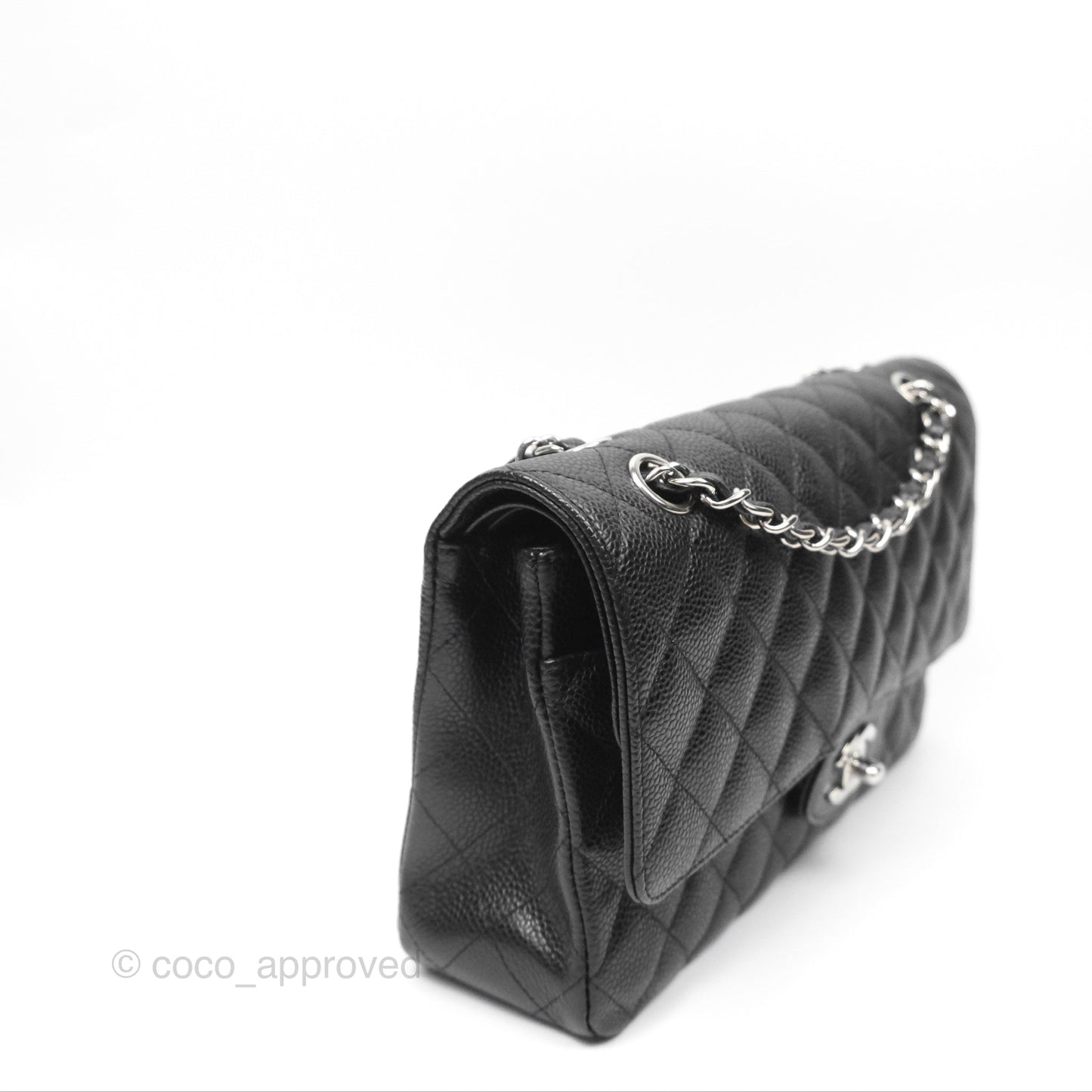 Chanel Classic M/L Medium Flap Quilted Black Caviar Silver Hardware