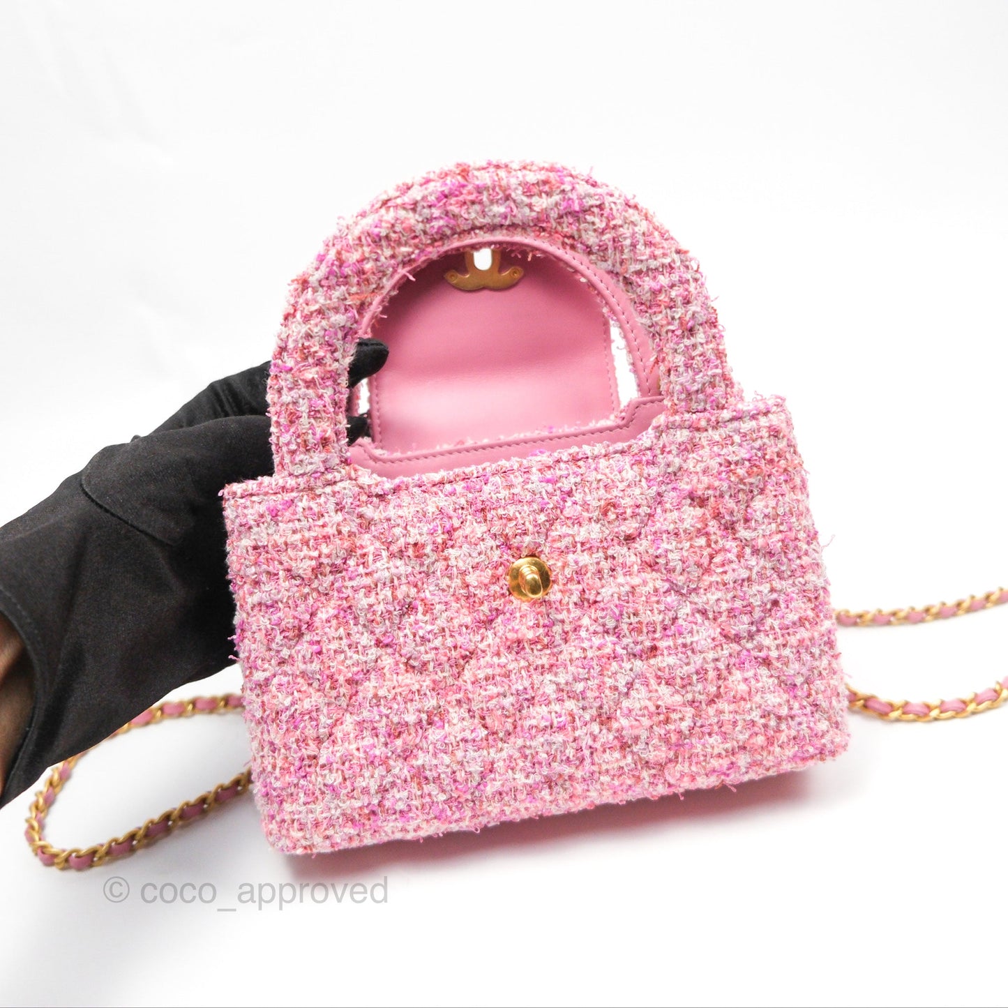 Chanel Kelly Bag Pink Tweed Aged Gold Hardware
