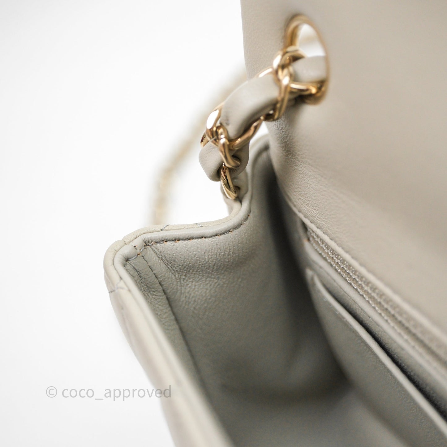 Chanel Mini Rectangular Flap Quilted Light Grey Lambskin Gold Hardware 22C