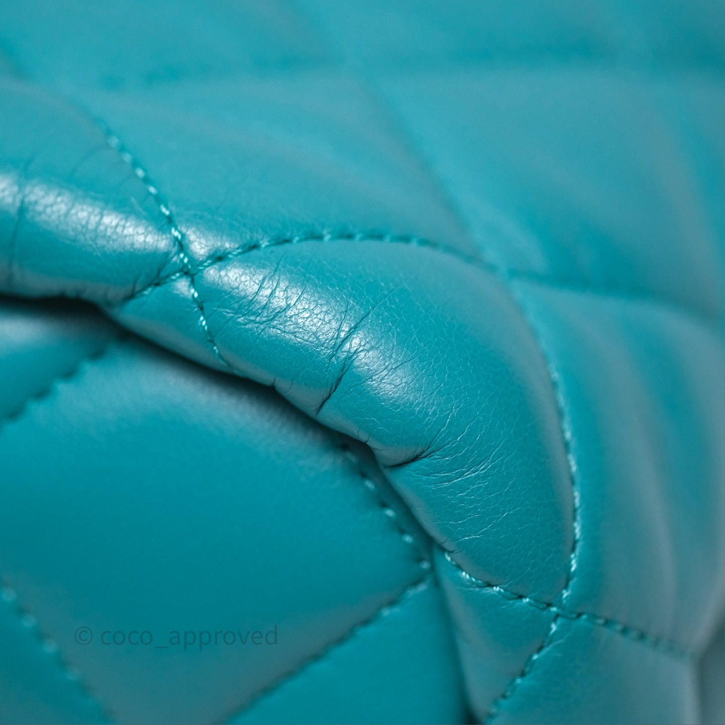 Chanel Pearl CC Drawstring Bucket Bag Teal Green Lambskin Gold Hardware