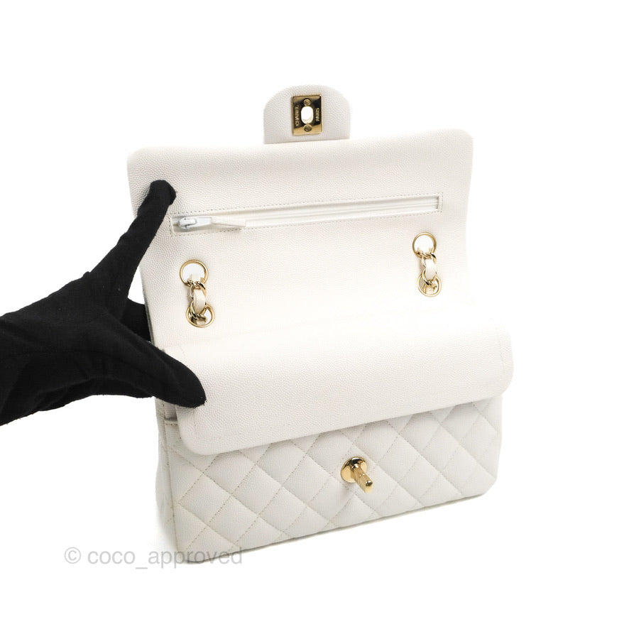 Chanel Small Classic Quilted Flap White Caviar Gold Hardware