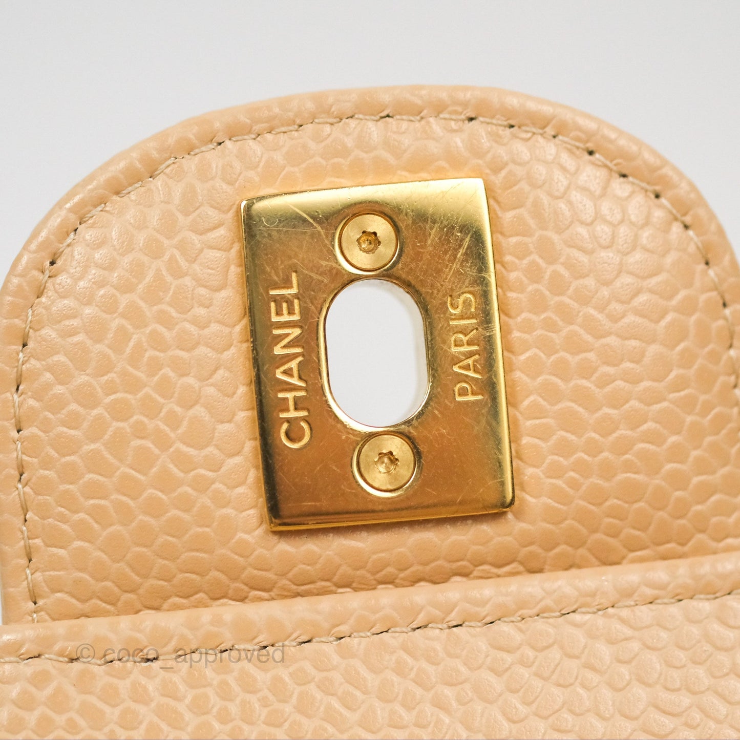 Chanel Small Quilted Classic Flap Beige Caviar Gold Hardware