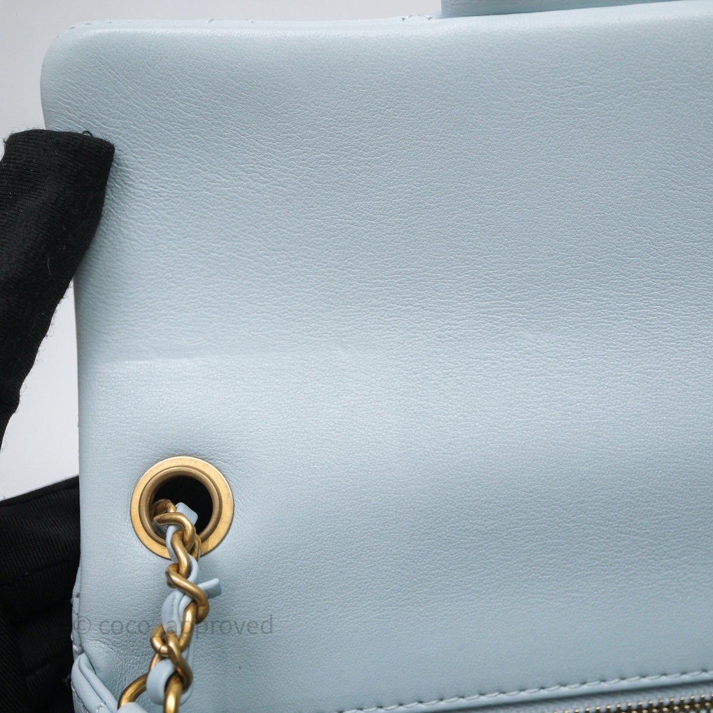 Chanel Pearl Crush Mini Rectangular Light Blue Lambskin Aged Gold Hardware