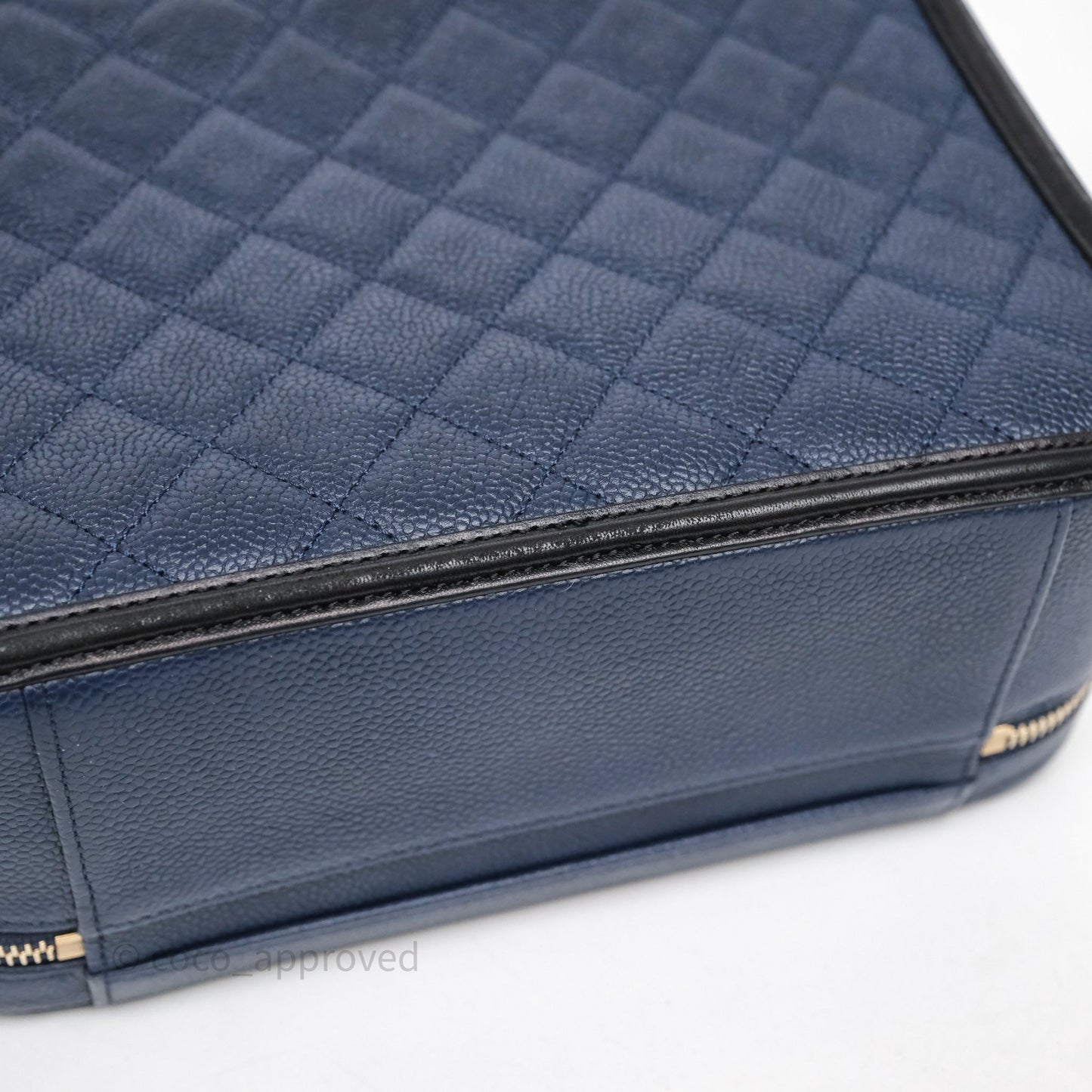 Chanel Quilted Large CC Filigree Vanity Case Navy Black Caviar Aged Gold Hardware
