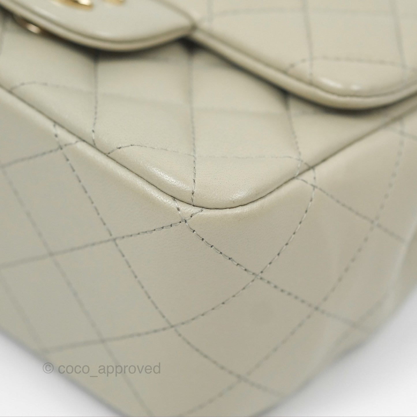 Chanel Mini Square Quilted Grey Lambskin Gold Hardware 22C