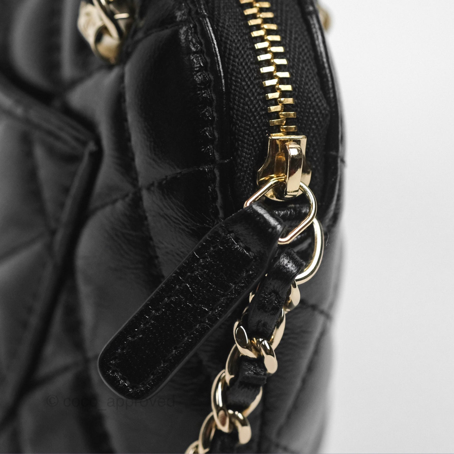 Chanel Mini Handle Clutch with Chain Black Shiny Lambskin Gold Hardware