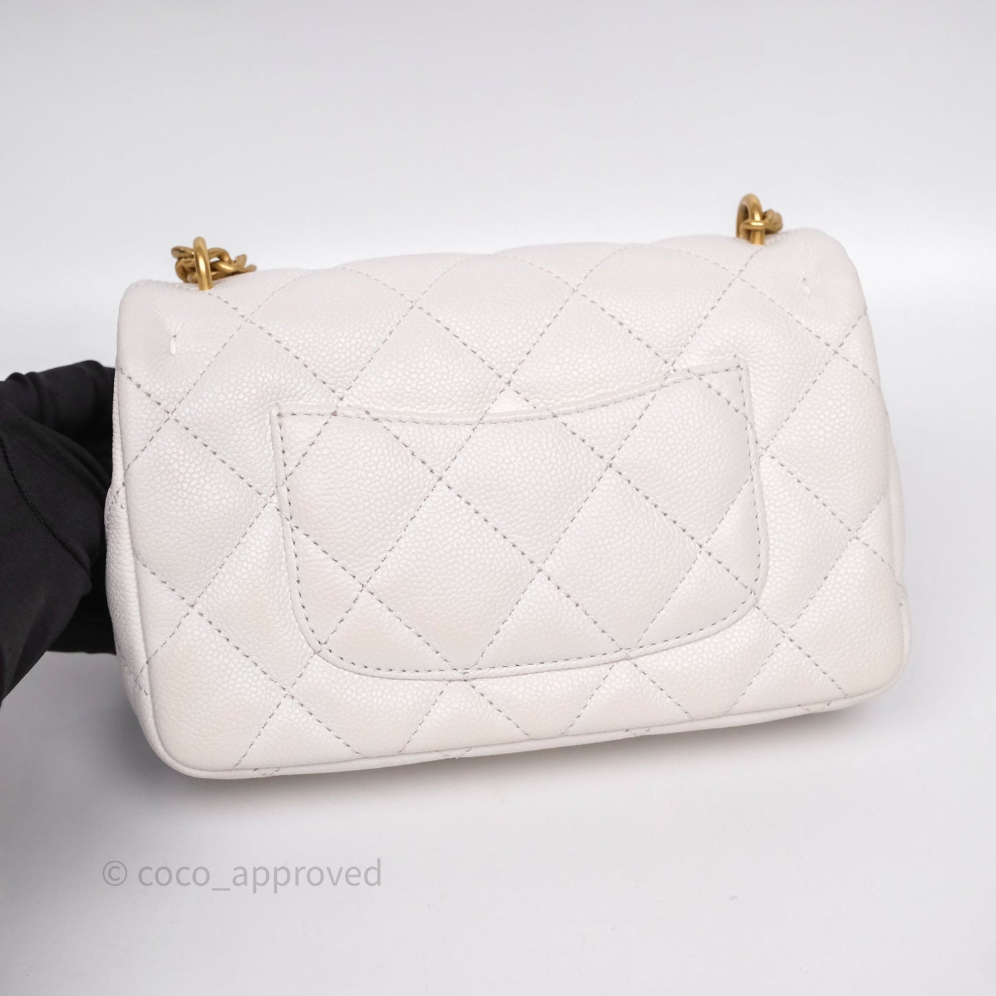 Chanel Heart Crush Mini Flap Bag White Caviar Aged Gold Hardware