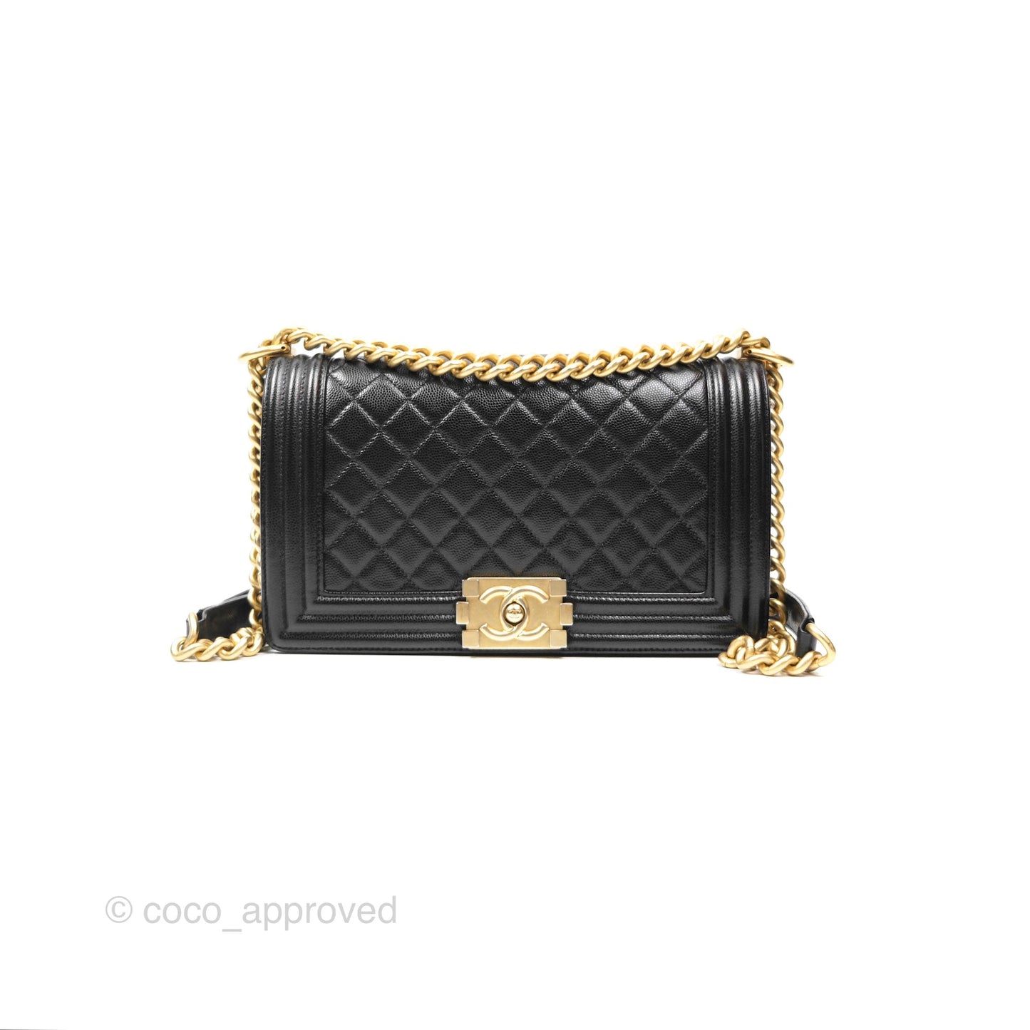 Chanel Quilted Medium Boy Black Caviar Aged Gold Hardware