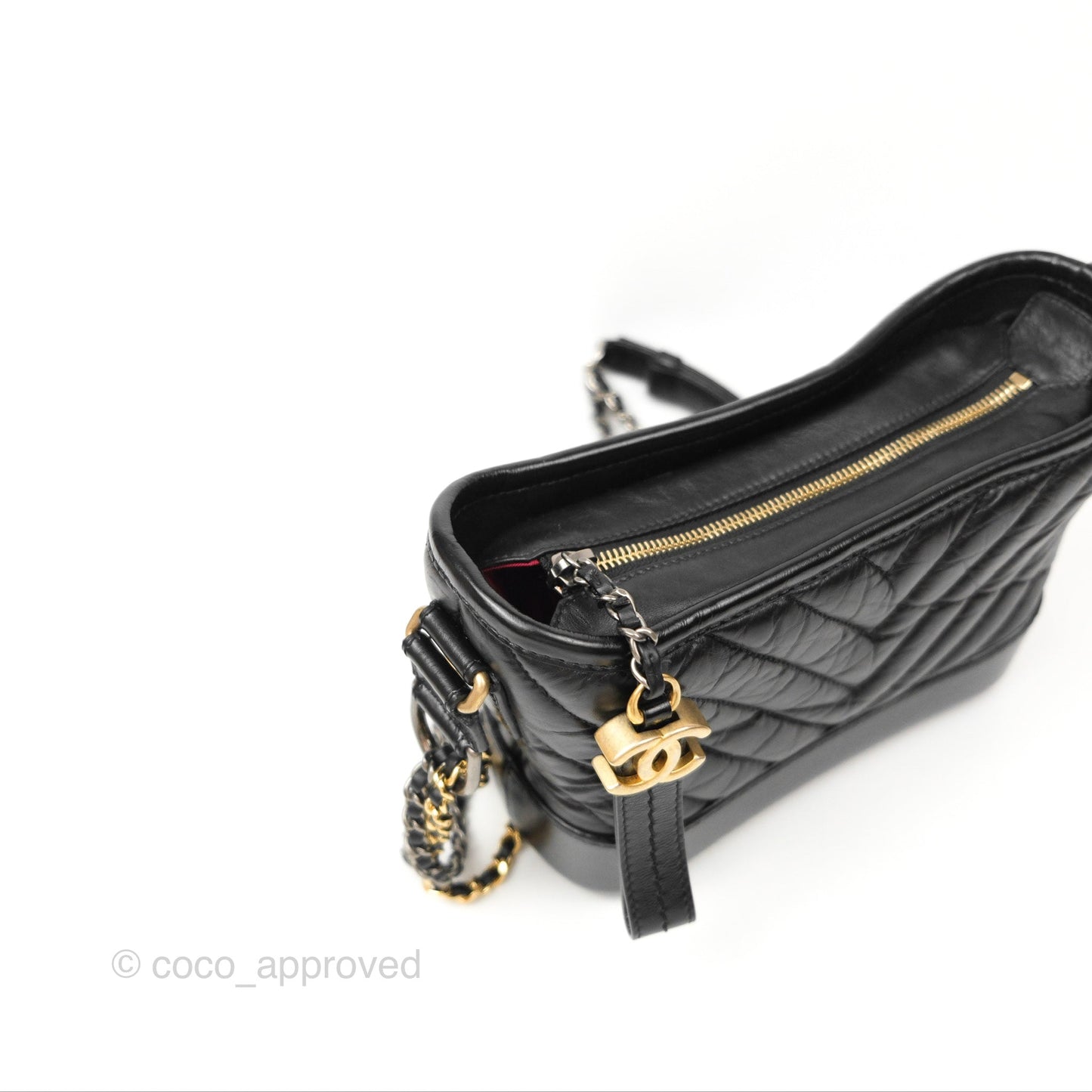 Chanel Chevron Small Gabrielle Hobo Black Aged Calfskin Mixed Hardware