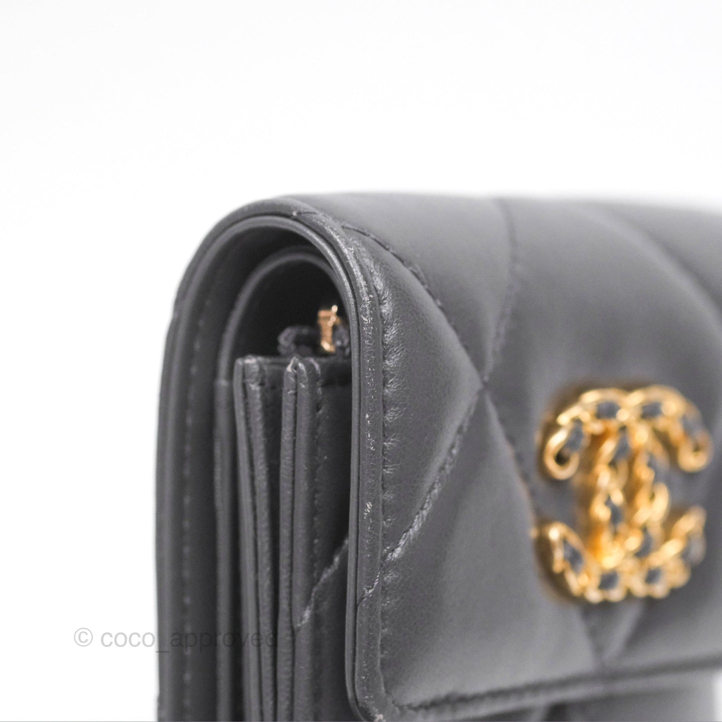 Chanel 19 Short Flap Wallet Grey Gold Hardware