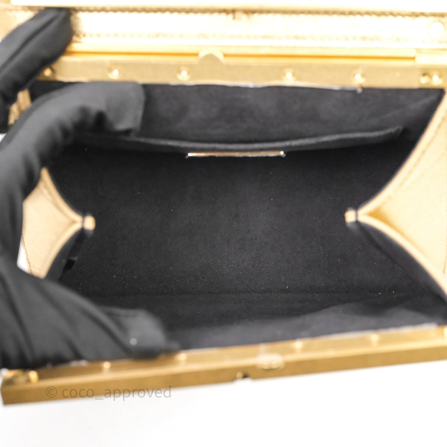 Chanel Calfskin Kiss Lock Frame Gold Bag