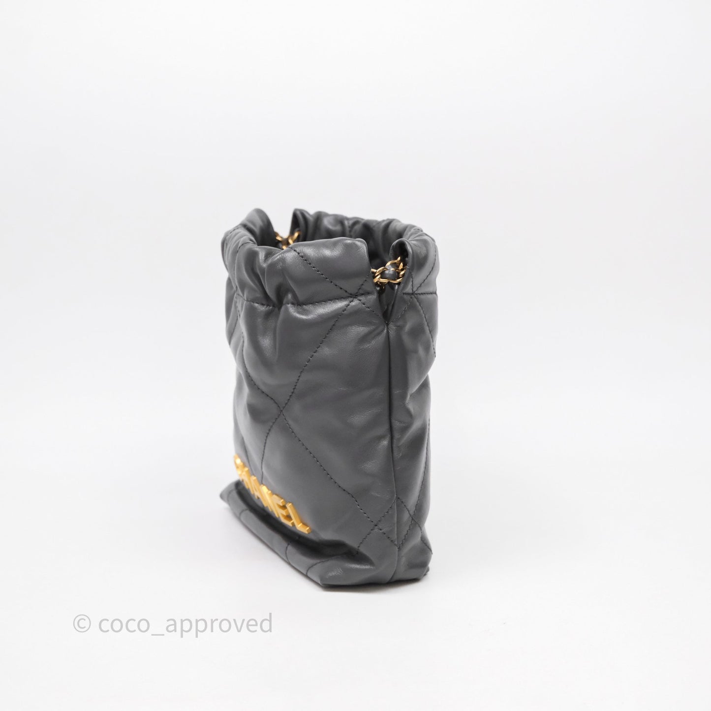 Chanel 22 Mini Bag Dark Grey Shiny Crumpled Calfskin Aged Gold Hardware