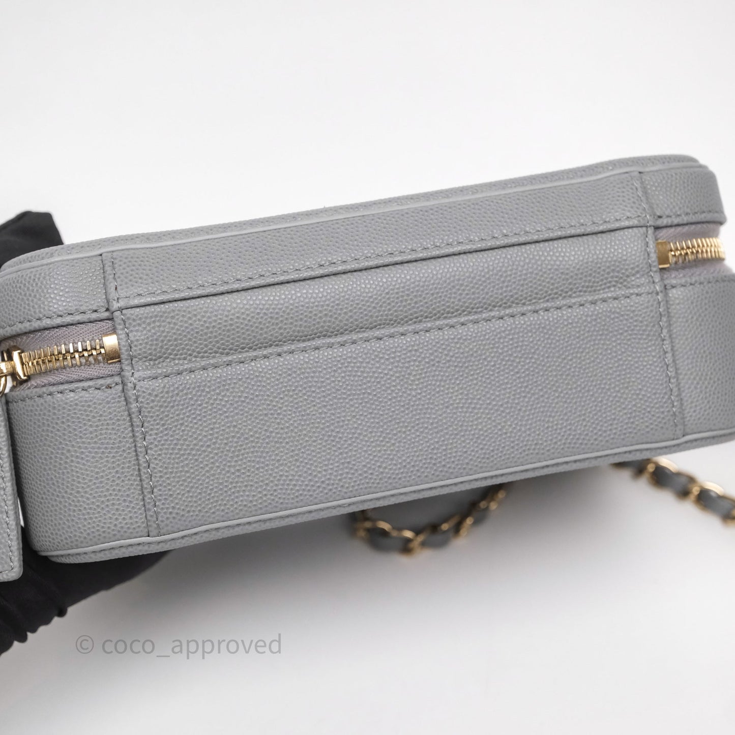 Chanel Medium CC Filigree Vanity Case Quilted Grey Caviar Gold Hardware