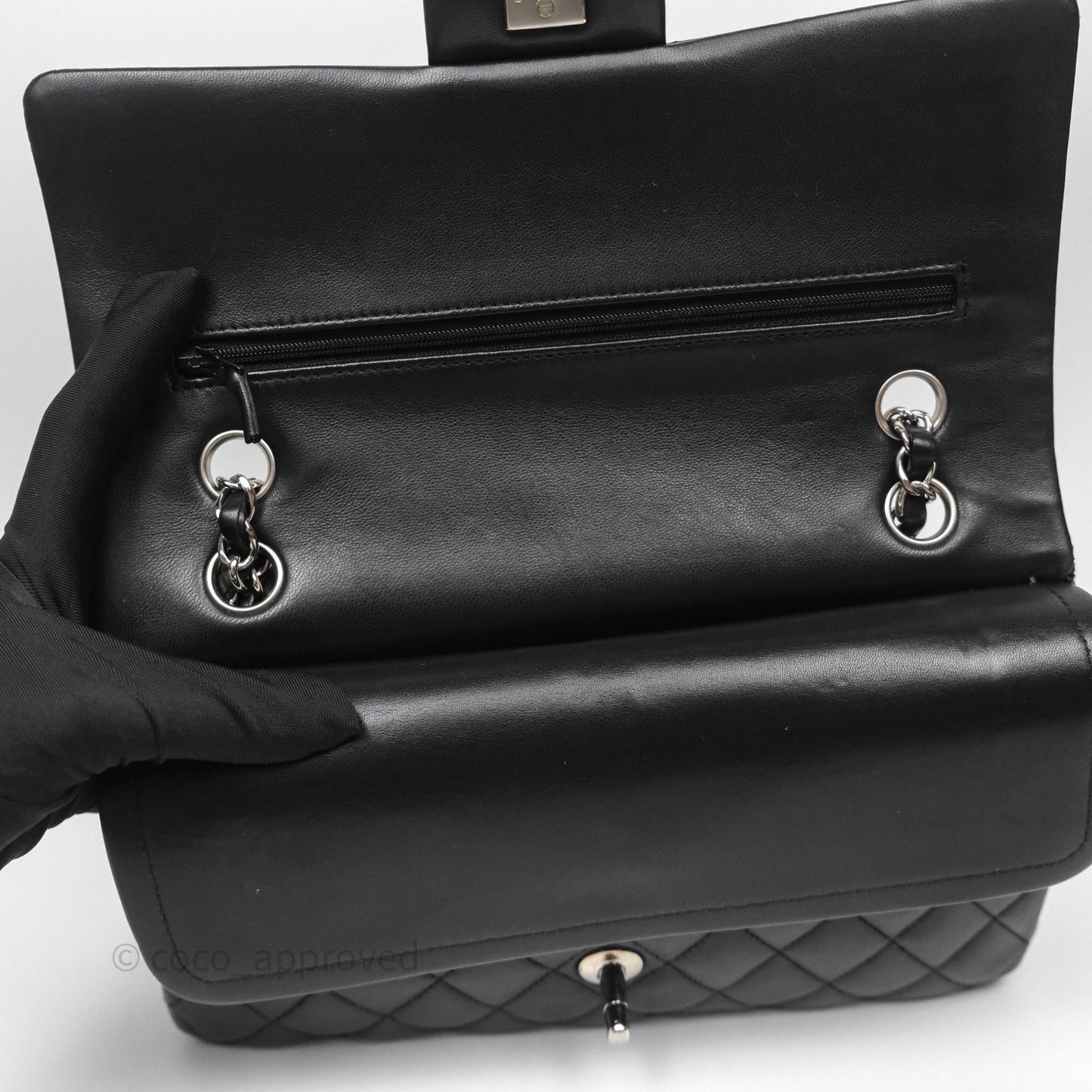 Chanel Classic M/L Medium Flap Quilted Black Lambskin Silver Hardware