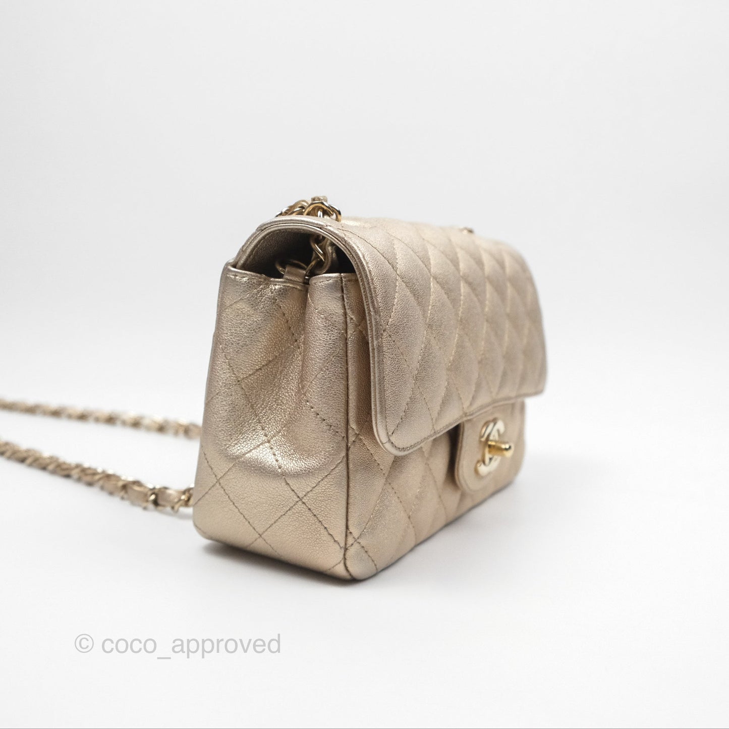 Chanel Quilted Mini Rectangular Iridescent Gold Lambskin Gold Hardware