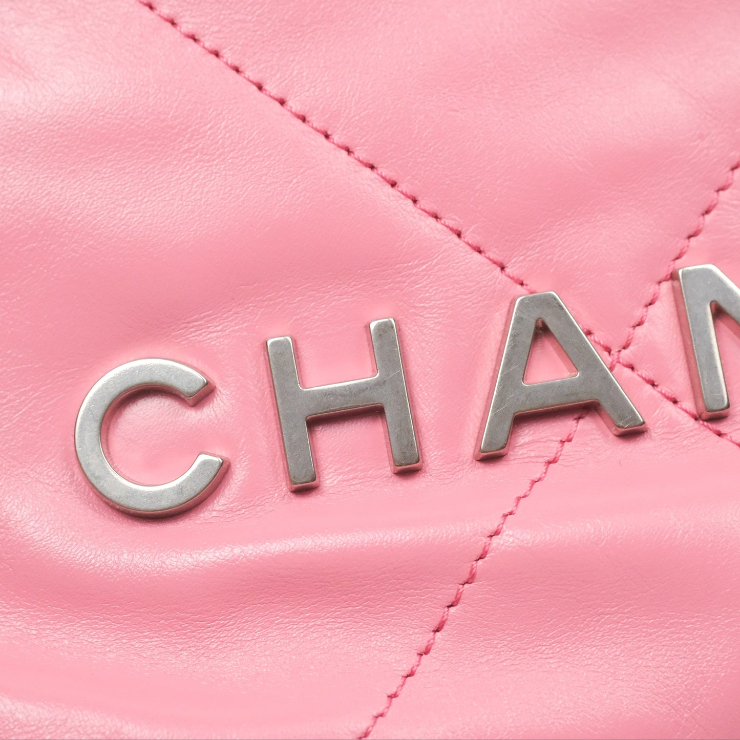 Chanel 22 Mini Bag Pink Crumpled Calfskin Aged Silver Hardware