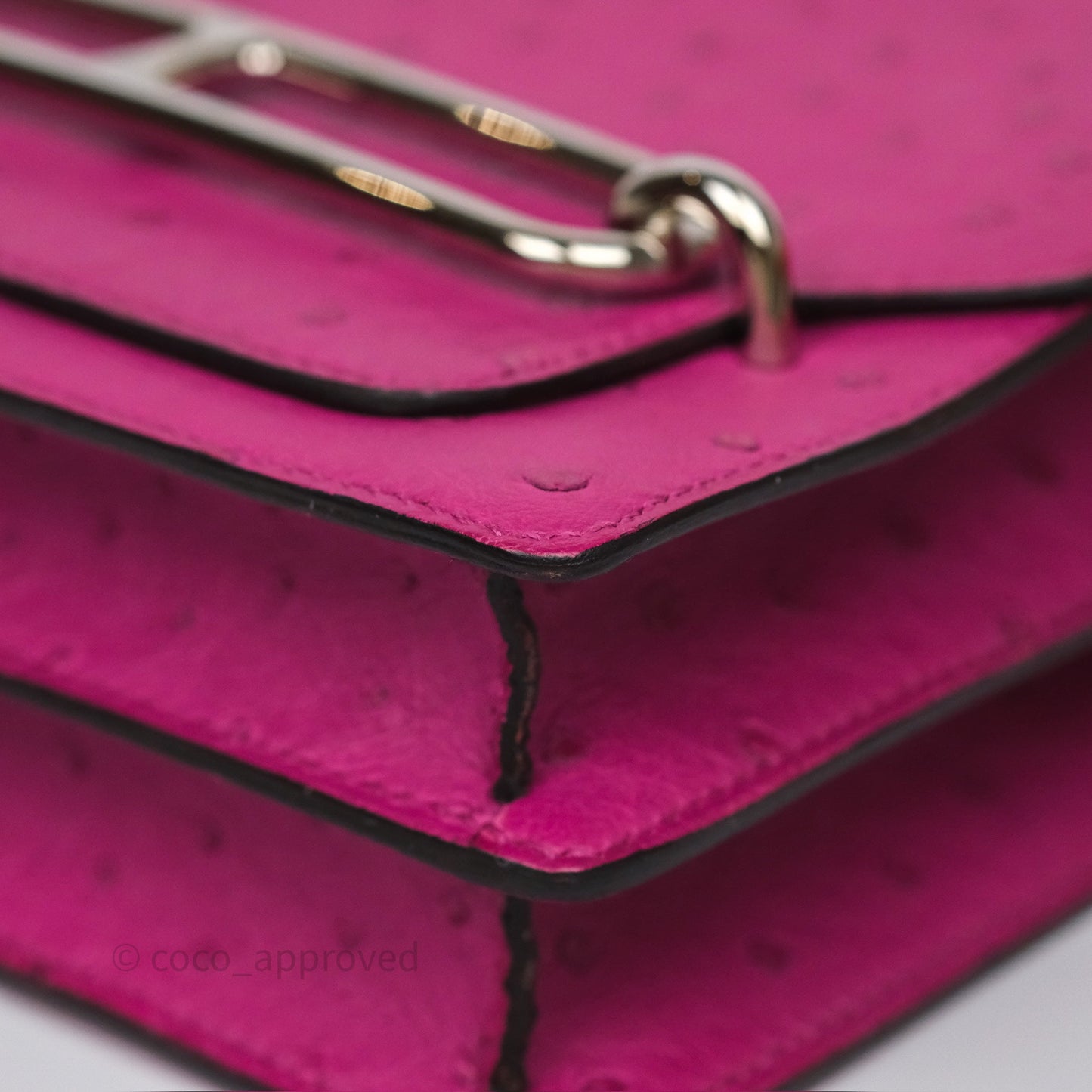 Hermès Roulis Mini 18 Rose Pourpre L3 Autruche Palladium Hardware