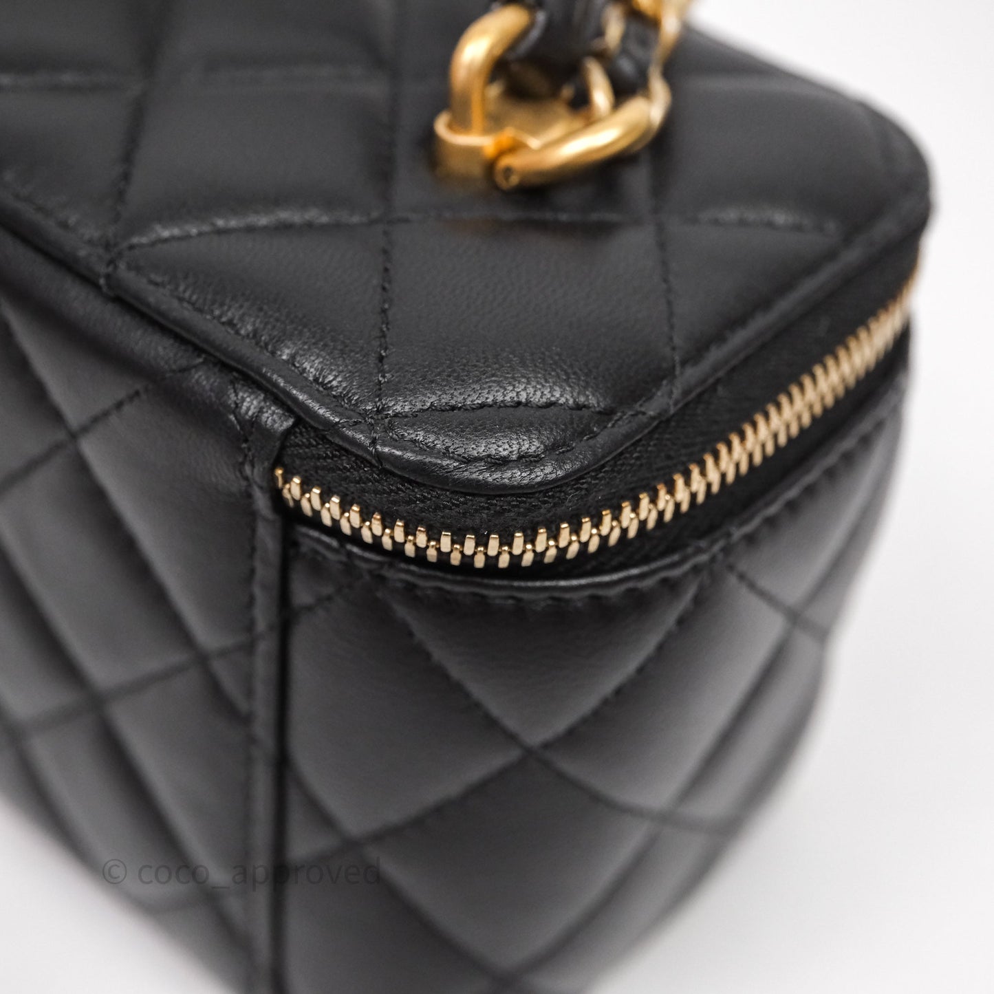 Chanel Vanity Rectangular Metal Top Handle Black Lambskin Aged Gold Hardware