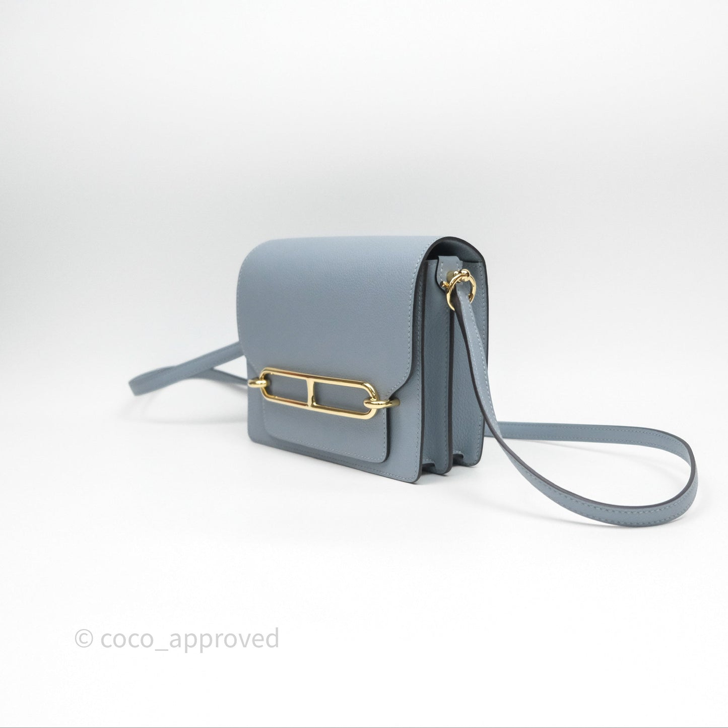 Hermès Roulis Mini 18 Bleu Lin J7 Evercolour Gold Hardware