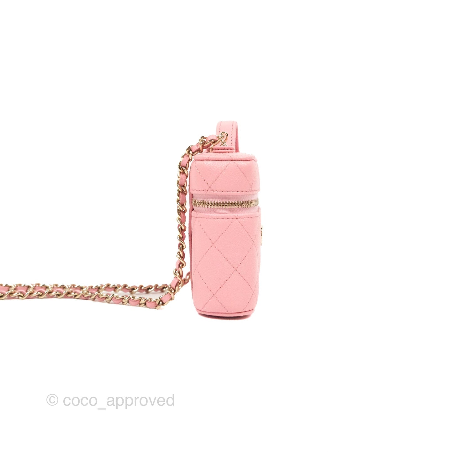 Chanel Quilted Small Handle With Care Vanity Case With Chain Pink Caviar Gold Hardware