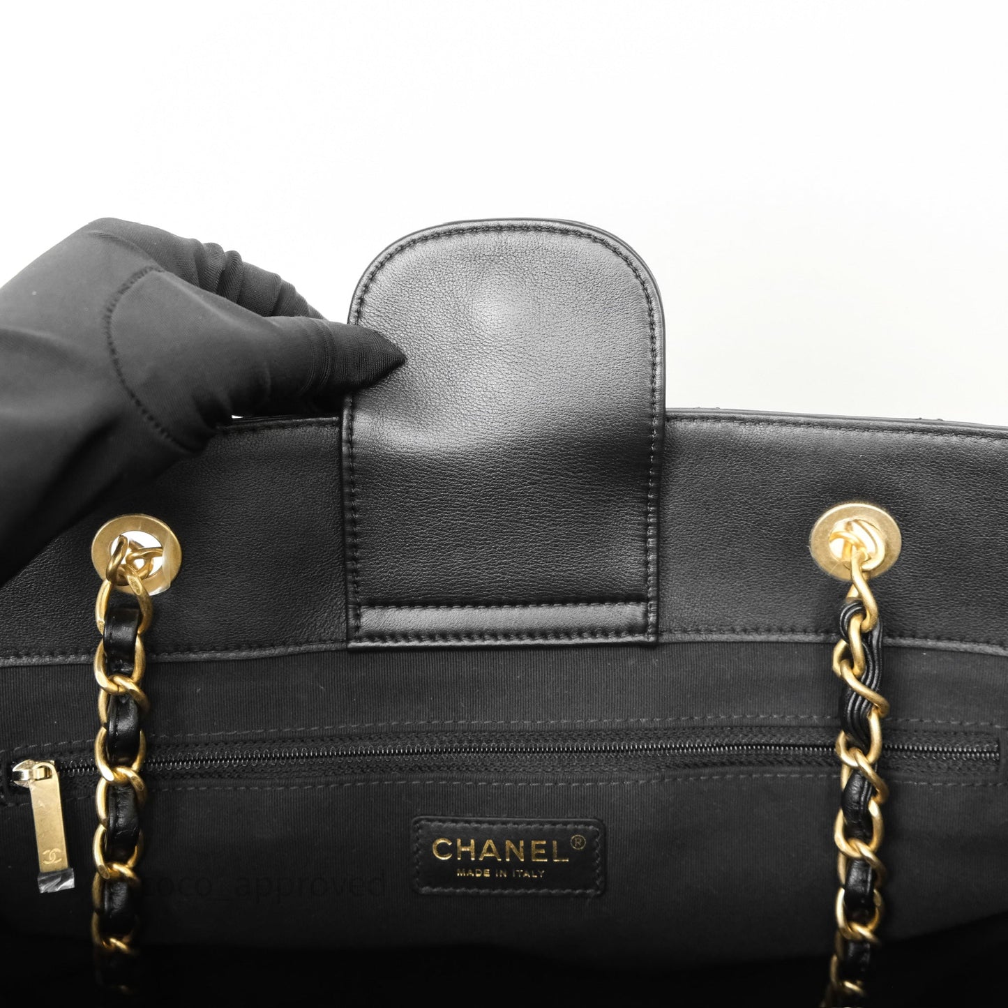 Chanel Stitched Large Shopping Bag Black Calfskin Aged Gold Hardware