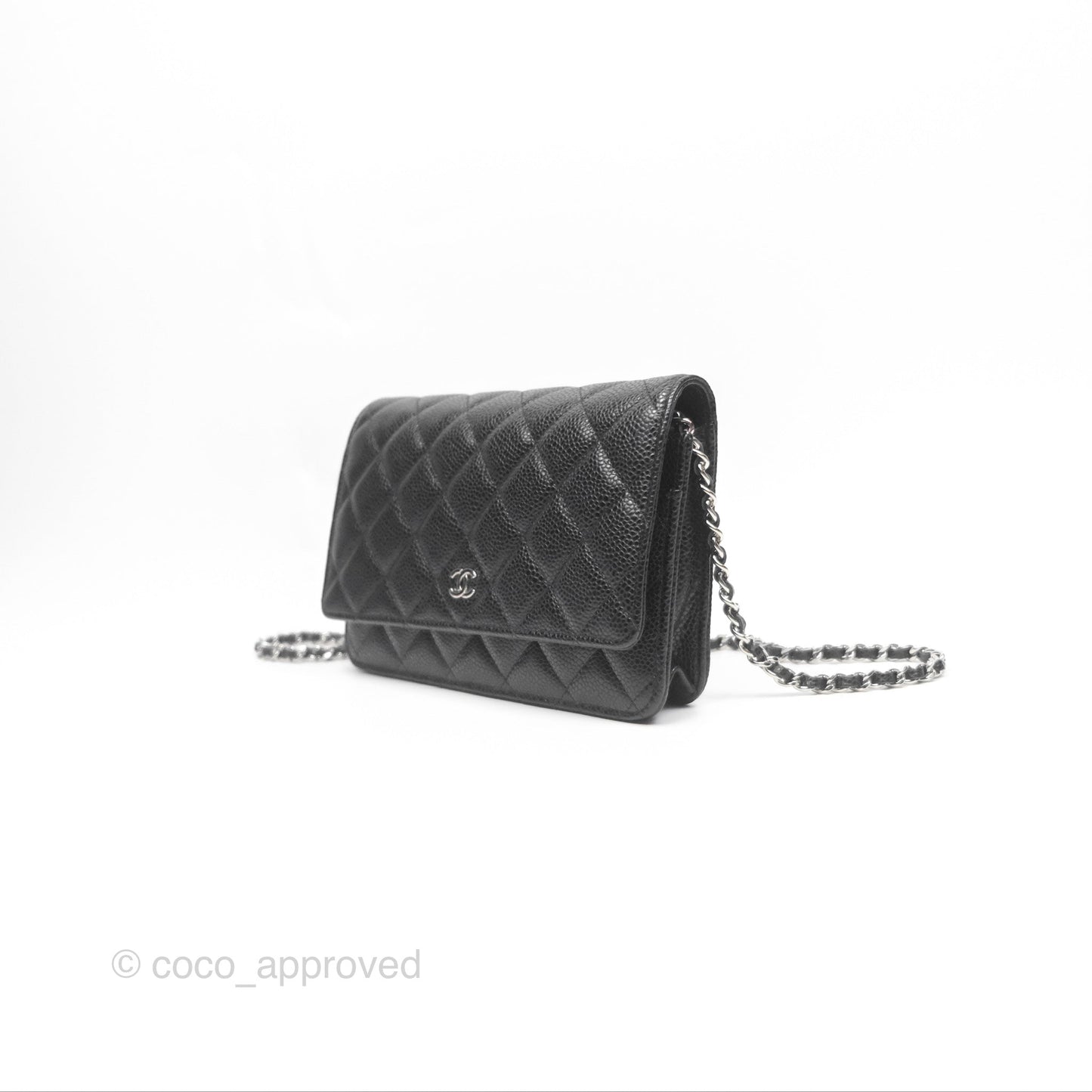 Chanel Quilted Classic Wallet On Chain WOC Black Caviar Silver Hardware