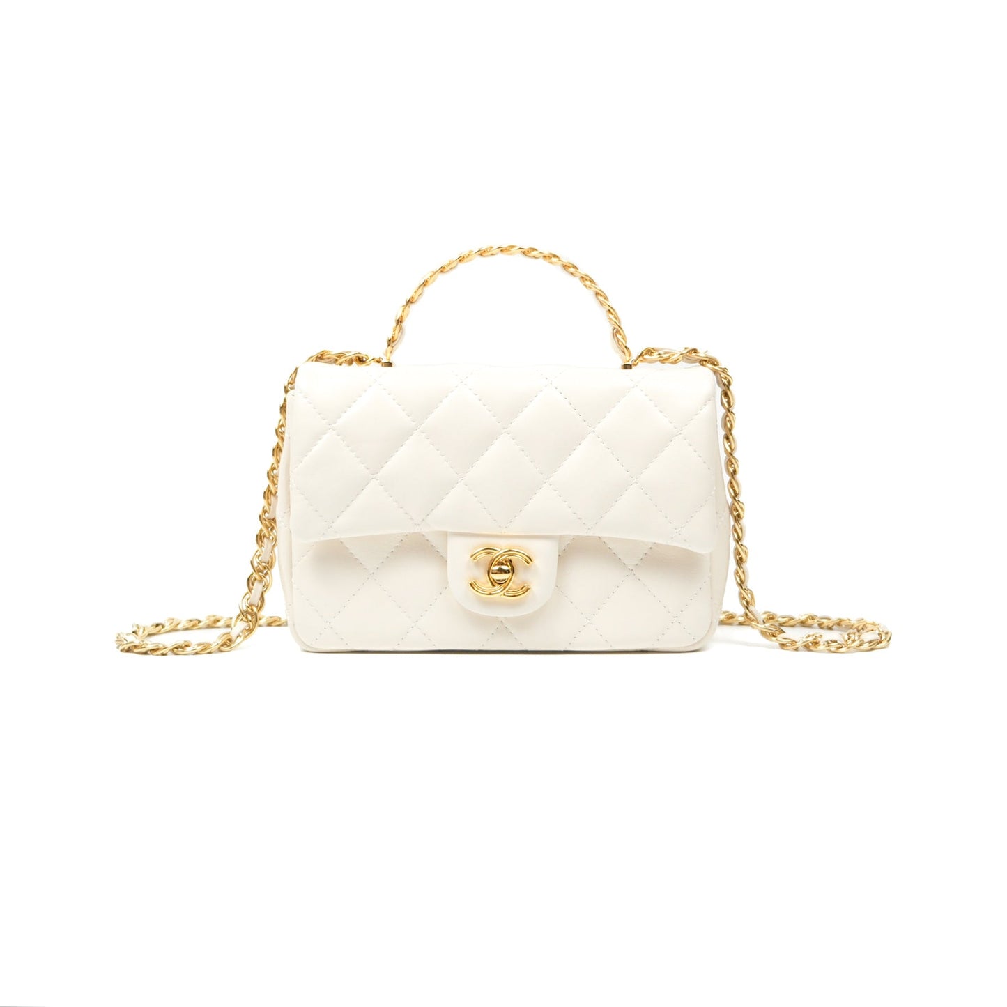 Chanel Top Handle White Lambskin Gold Hardware