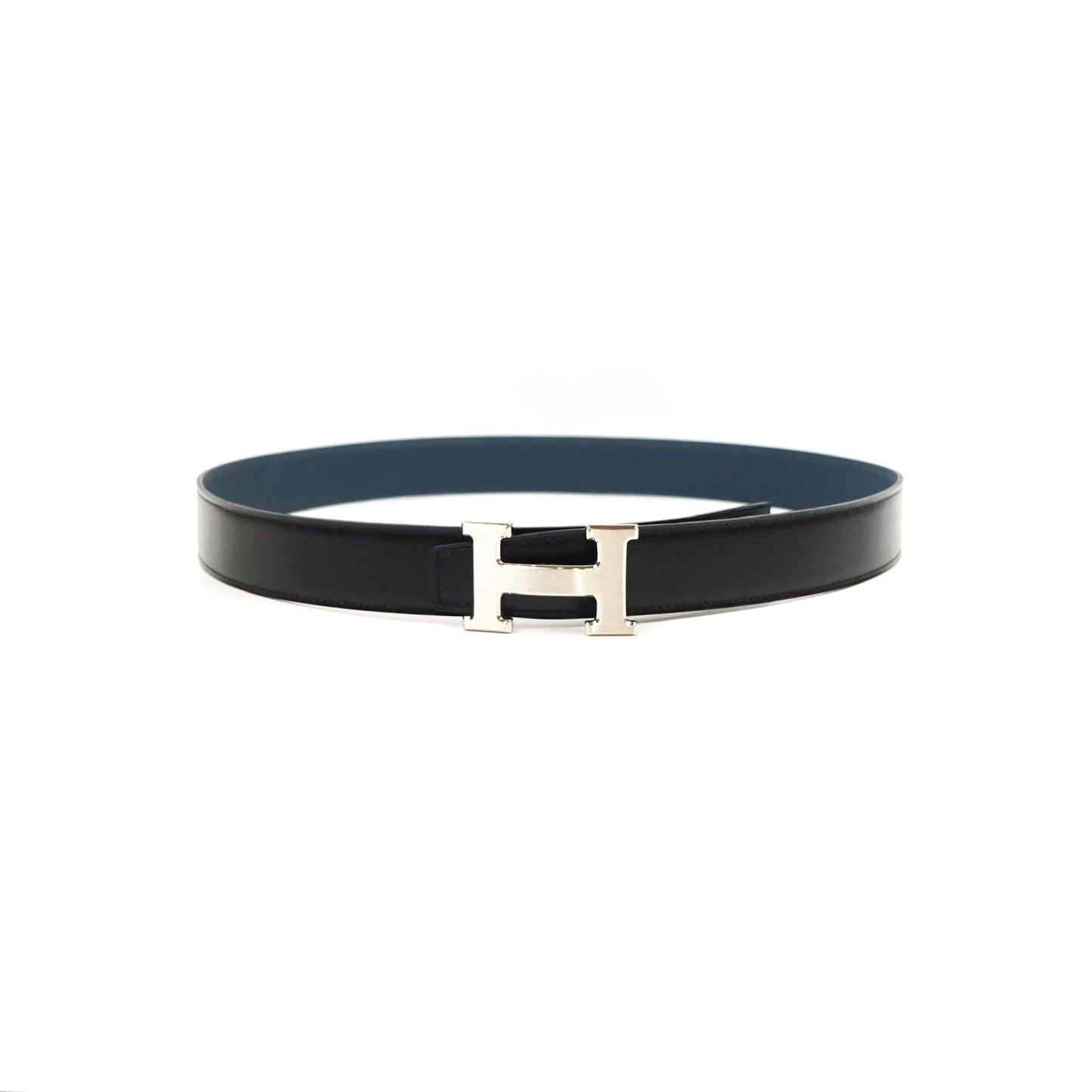 Hermès H Silver Belt Buckle & Reversible Blue Black