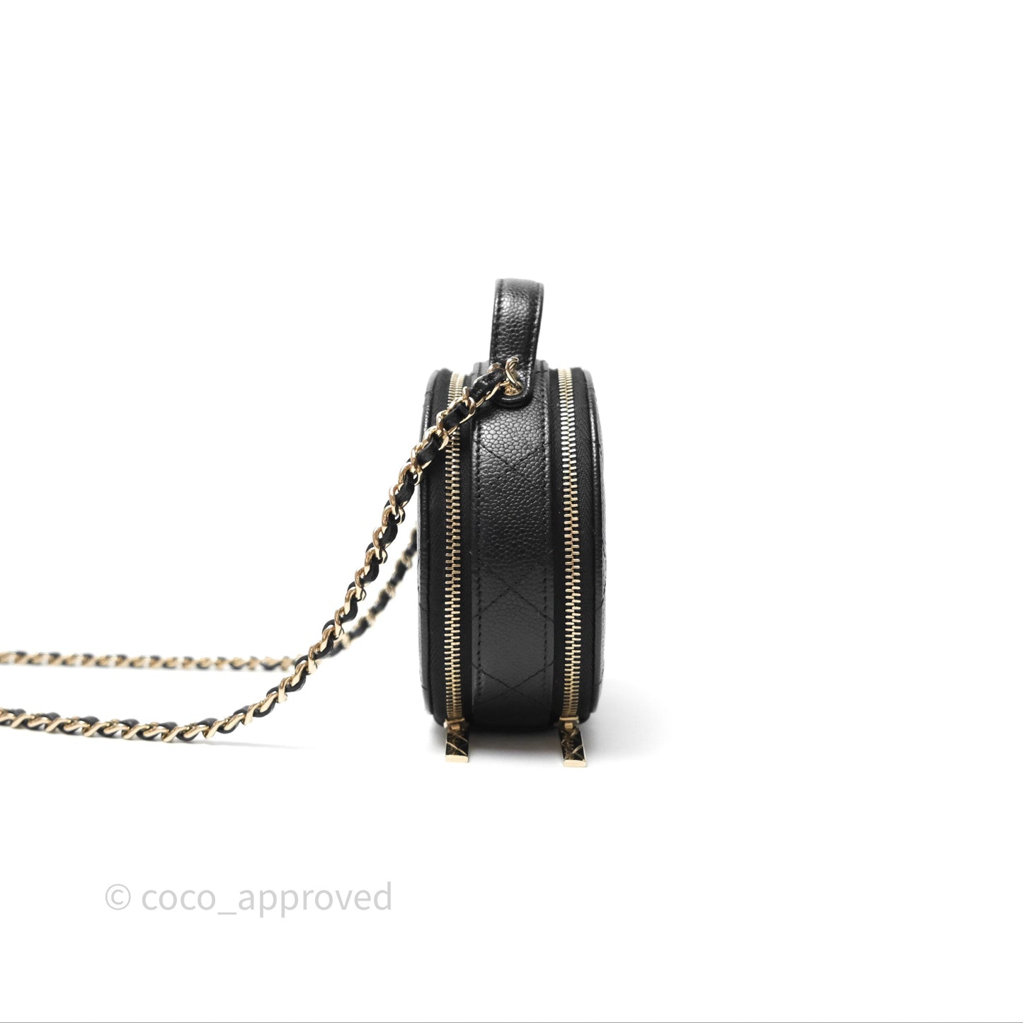 Chanel Mini Round Vanity Bag Handle With Care Black Caviar 22C