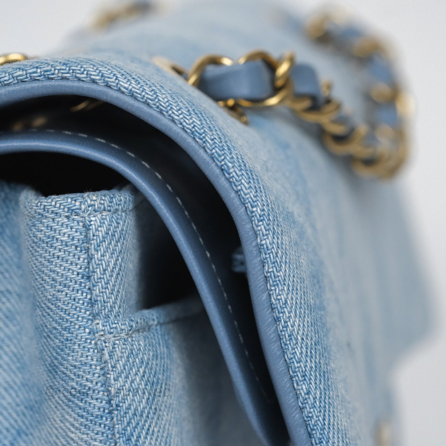 Chanel Quilted Small Double Flap Blue Printed Denim Gold Hardware