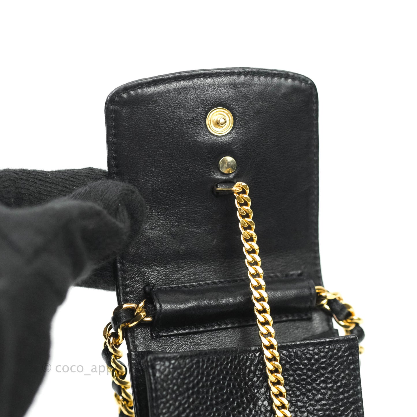 Chanel Vintage CC Caviar Black Phone Case With Chain Gold Hardware