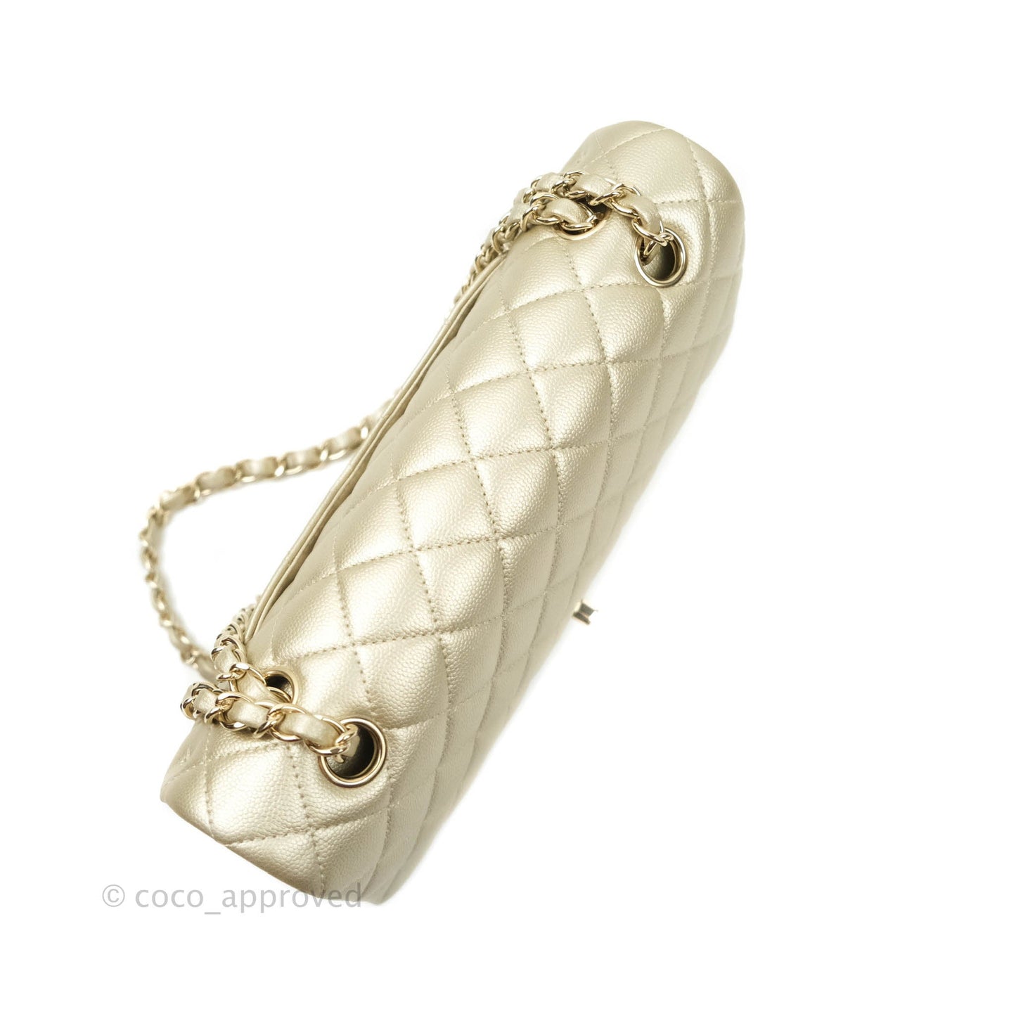 Chanel Classic M/L Medium Double Flap Bag Light Gold Caviar Gold Hardware