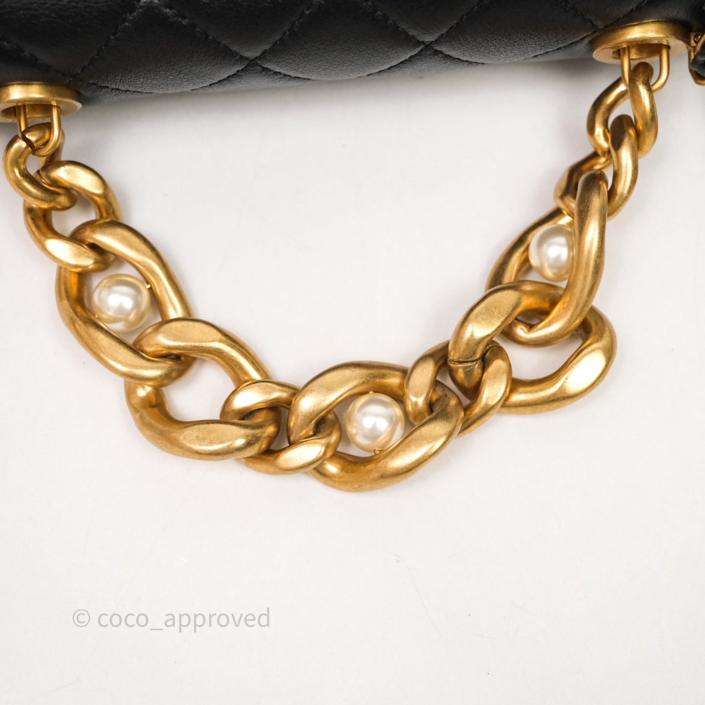 Chanel Pearl Chain Bag Black Calfskin Aged Gold Hardware