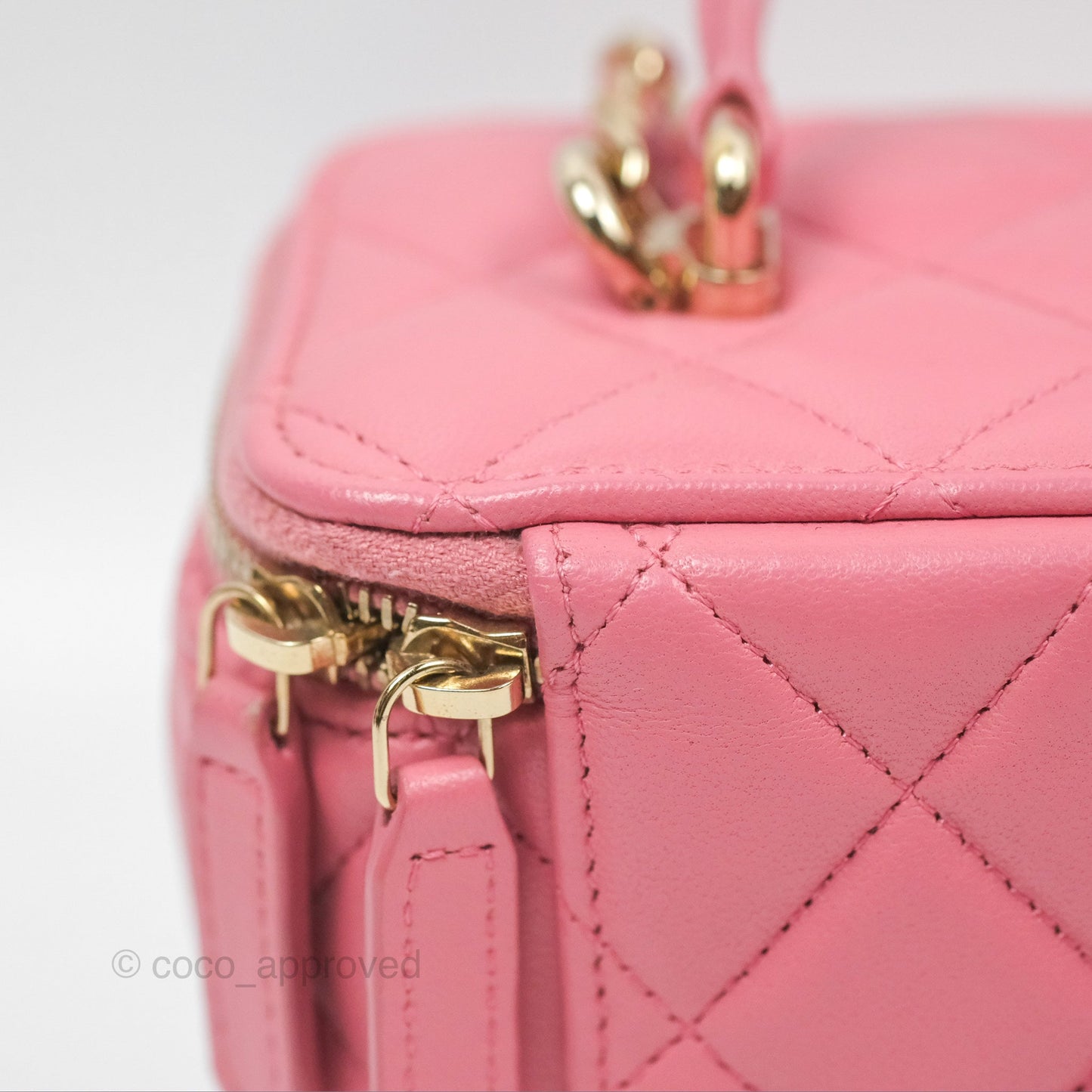 Chanel Vanity Rectangular Top Handle Pink Lambskin Gold Hardware