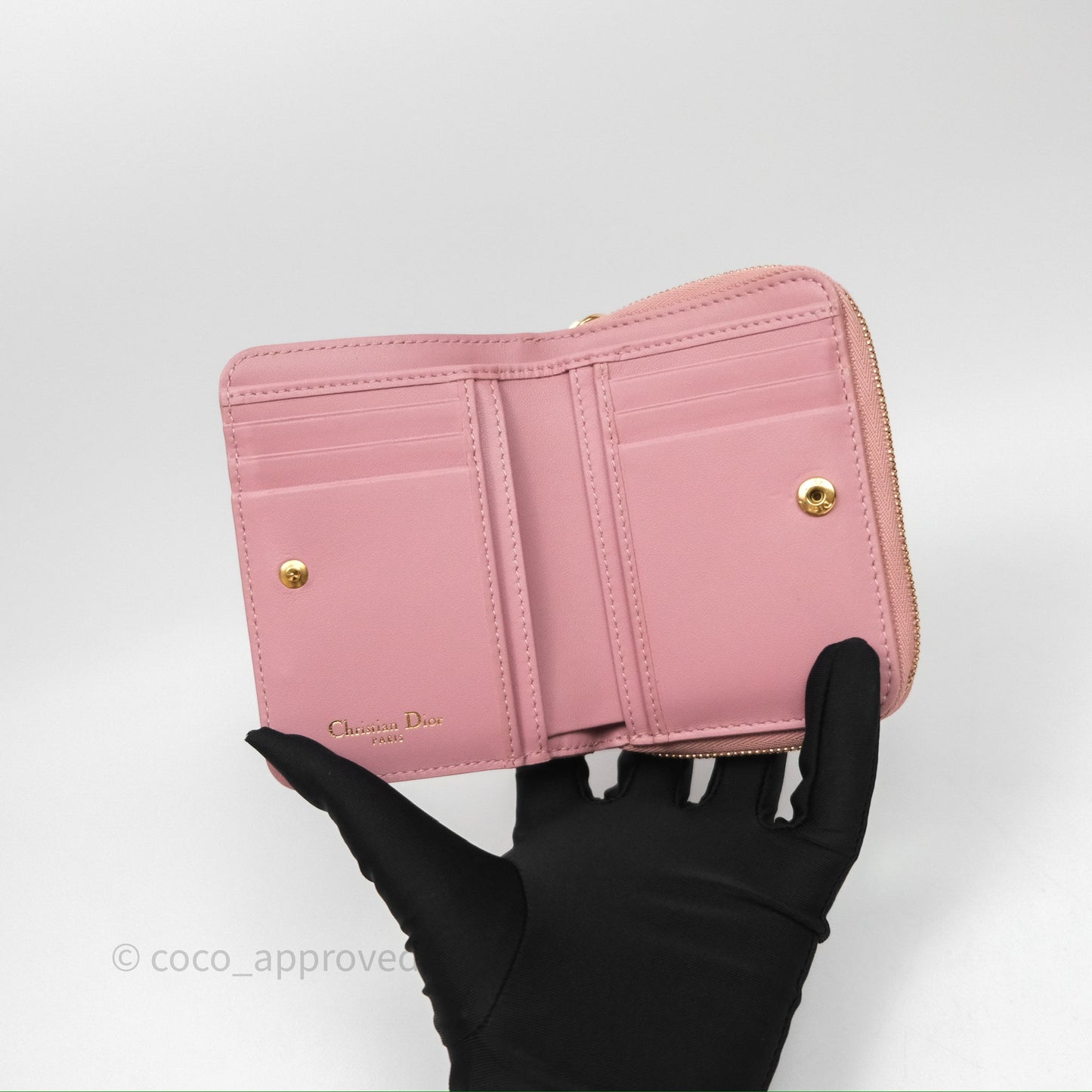 Christian Dior Medium Caro Scarlet Zipped Wallet Pink Cannage Calfskin