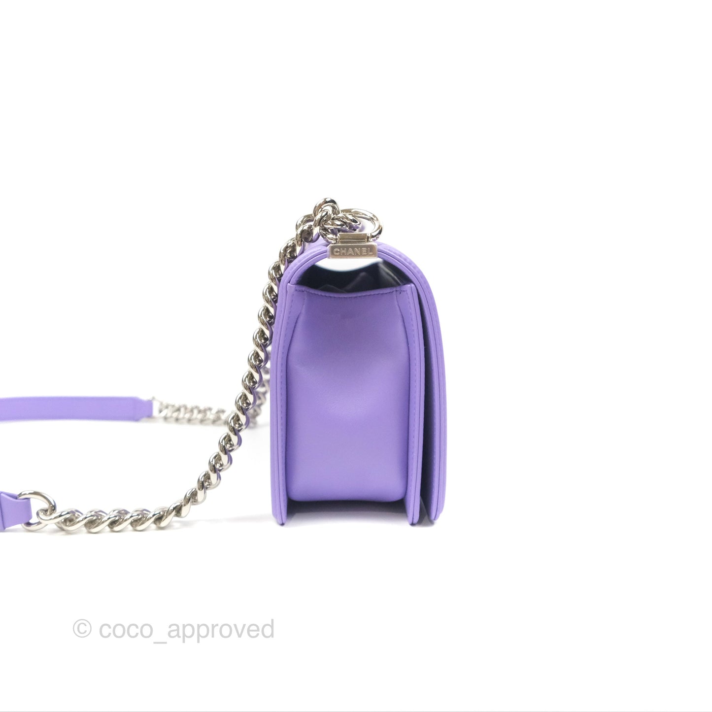 Chanel Quilted Medium Boy Purple Calfskin Silver Hardware