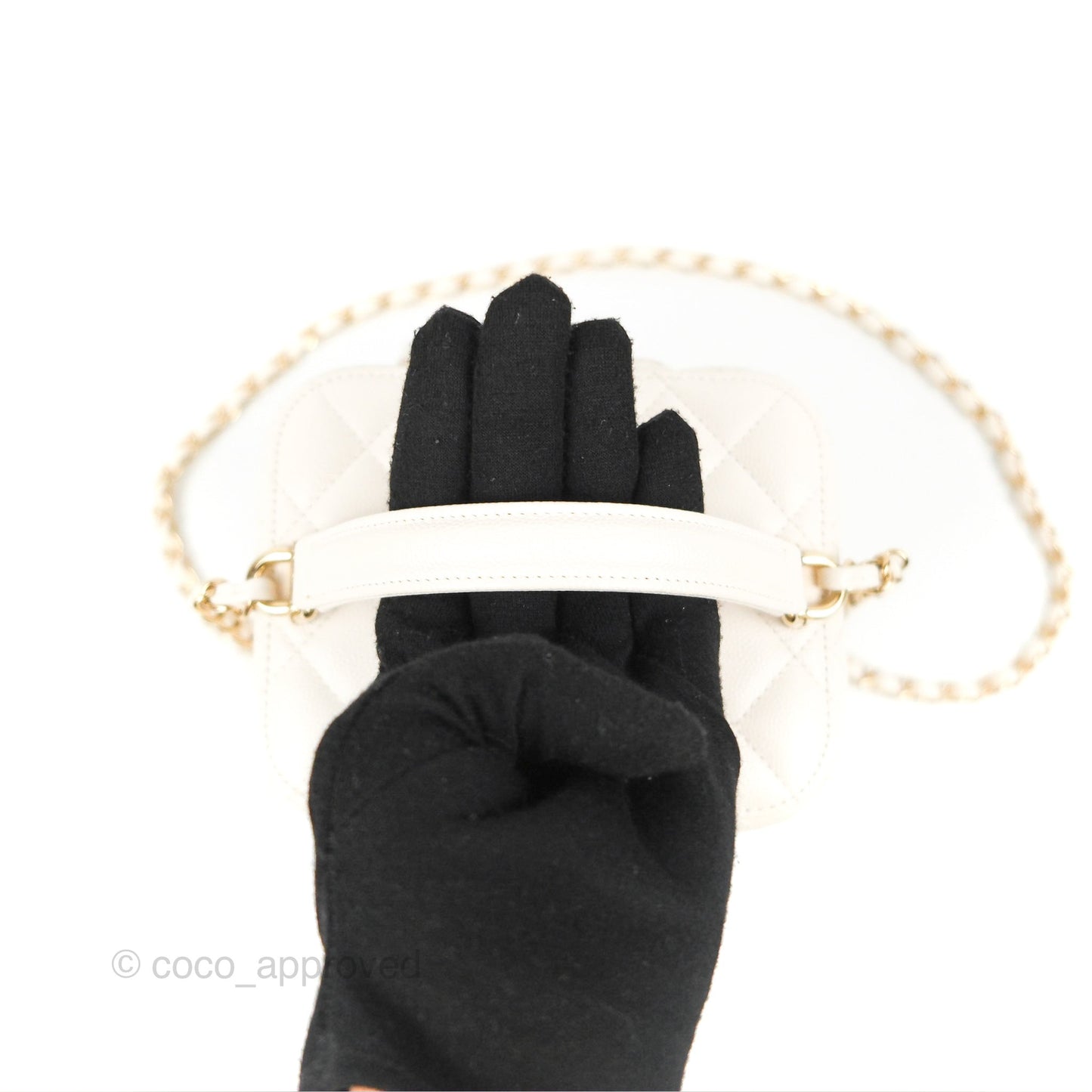 Chanel Quilted Top Handle Vanity Case White Caviar Gold Hardware
