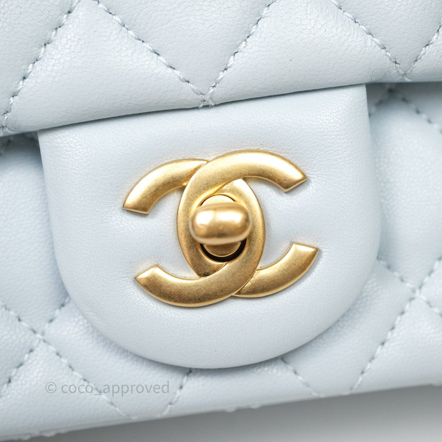Chanel Pearl Crush Mini Rectangular Light Blue Lambskin Aged Gold Hardware