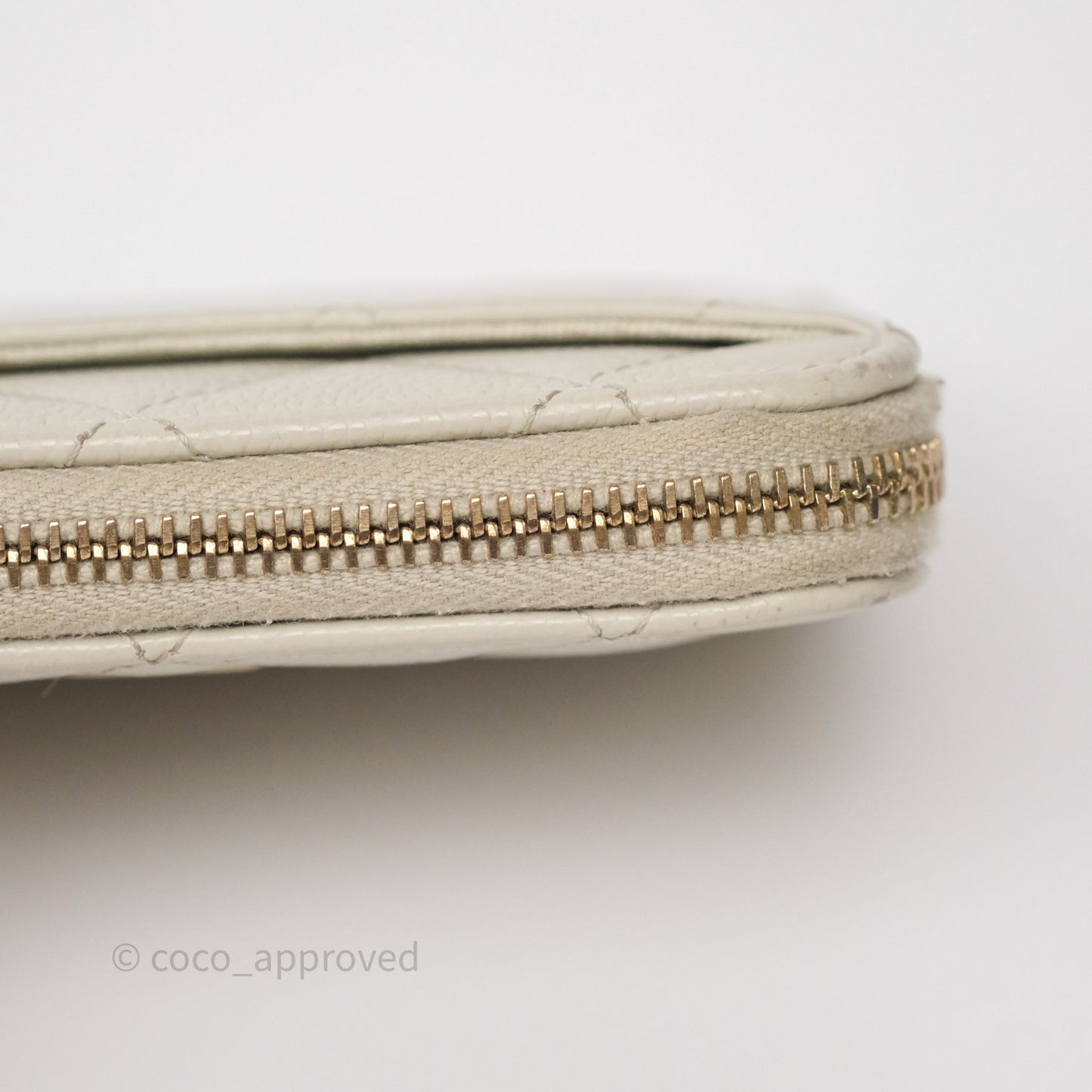 Chanel Zipper Card Holder Wallet Light Grey Caviar Gold Hardware