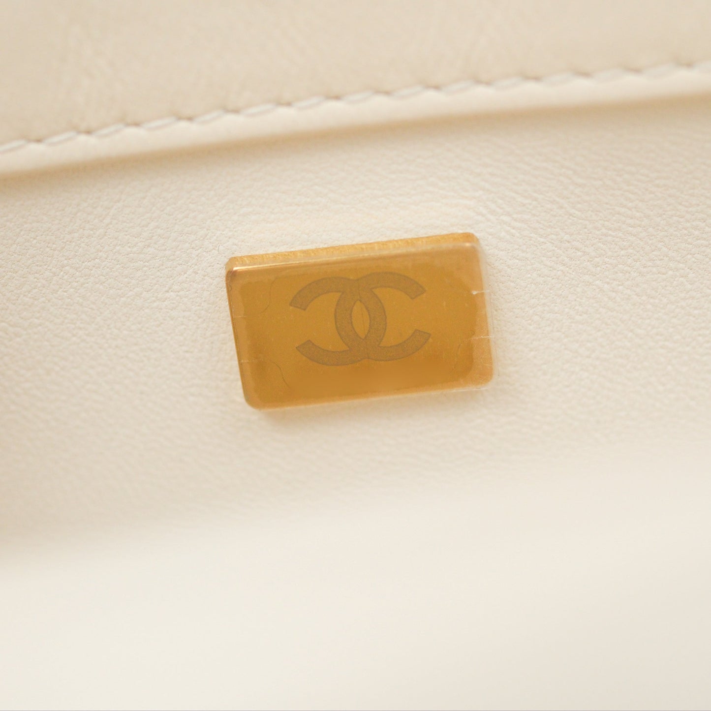 Chanel Top Handle White Lambskin Gold Hardware