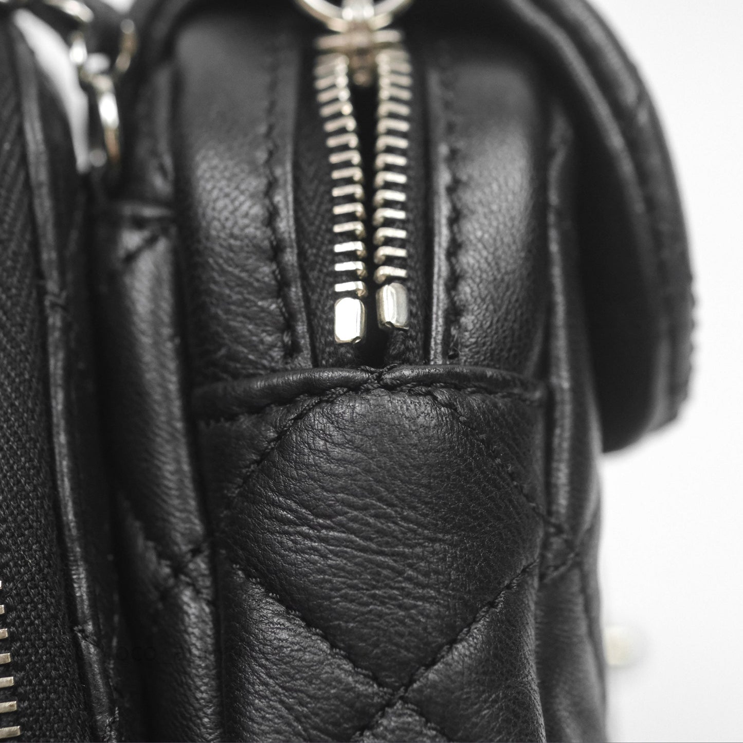 Chanel Mini Quilted Double Pouch Bag Lambskin Sliver Hardware